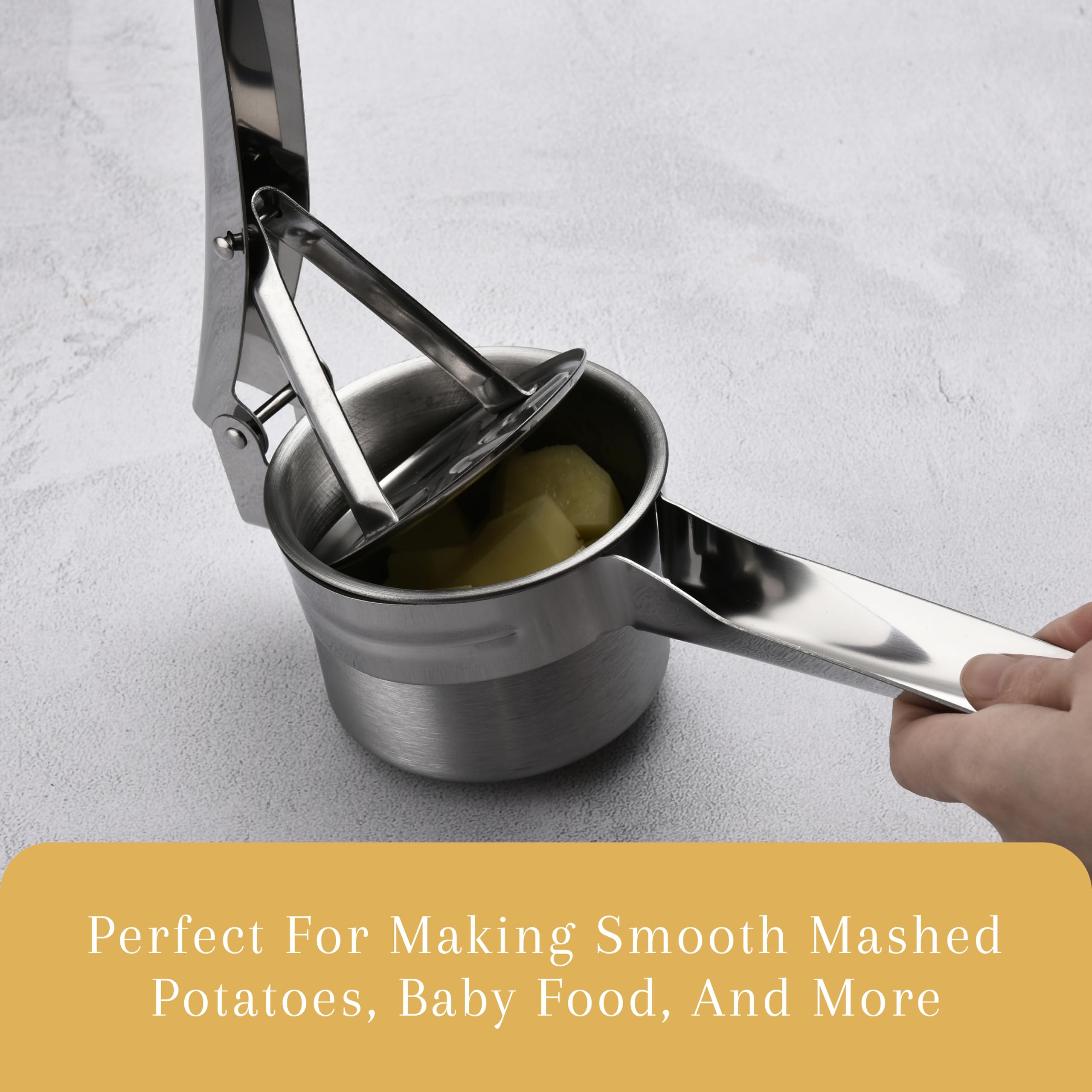 2LB Heavy Duty Potato Ricer with 3 Interchangeable Discs - Professional Potato Masher & Spaetzle Press - Perfect for Making Puree, Baby Food, Murukku & Mashed Potatoes - Durable Kitchen Gadget for Home Cooking & Meal Prep - Silver