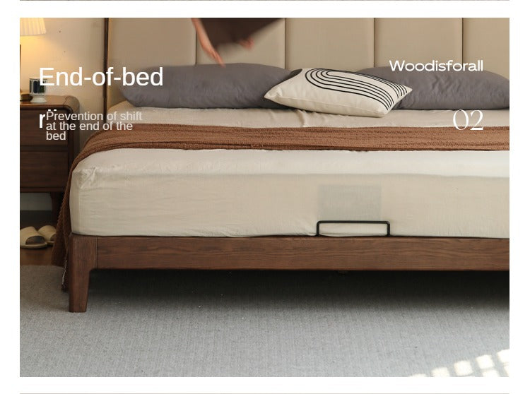Solid Oak Wood Modern Platform Bed with Upholstered Headboard - Stylish and Durable Bedroom Furniture for Contemporary Homes