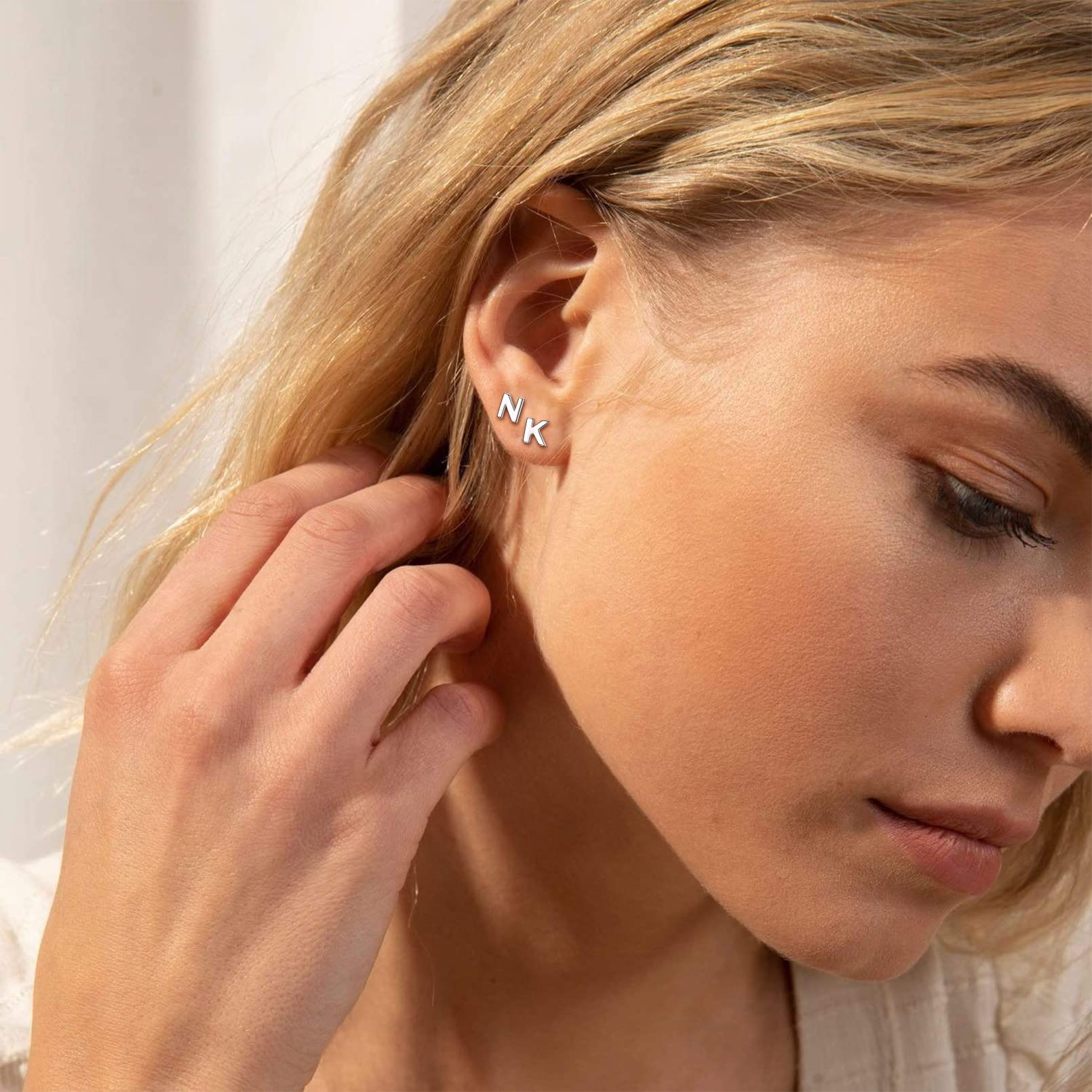 Hypoallergenic 925 Sterling Silver Initial Letter Stud Earrings for Women - Tiny A-Z Alphabet Studs for Sensitive Ears (Gift Box Included) | Perfect for Everyday Wear, Gifts & Special Occasions