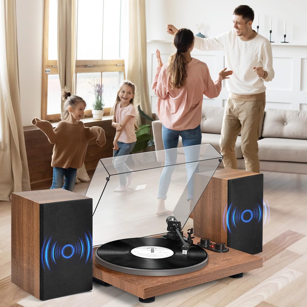 Wireless Bluetooth Turntable with 40W Speakers - Vinyl Record Player with Built-in Preamp, AT-3600L Cartridge, USB Recording, Pitch & Counterweight - Perfect for Home Entertainment & Vinyl Enthusiasts