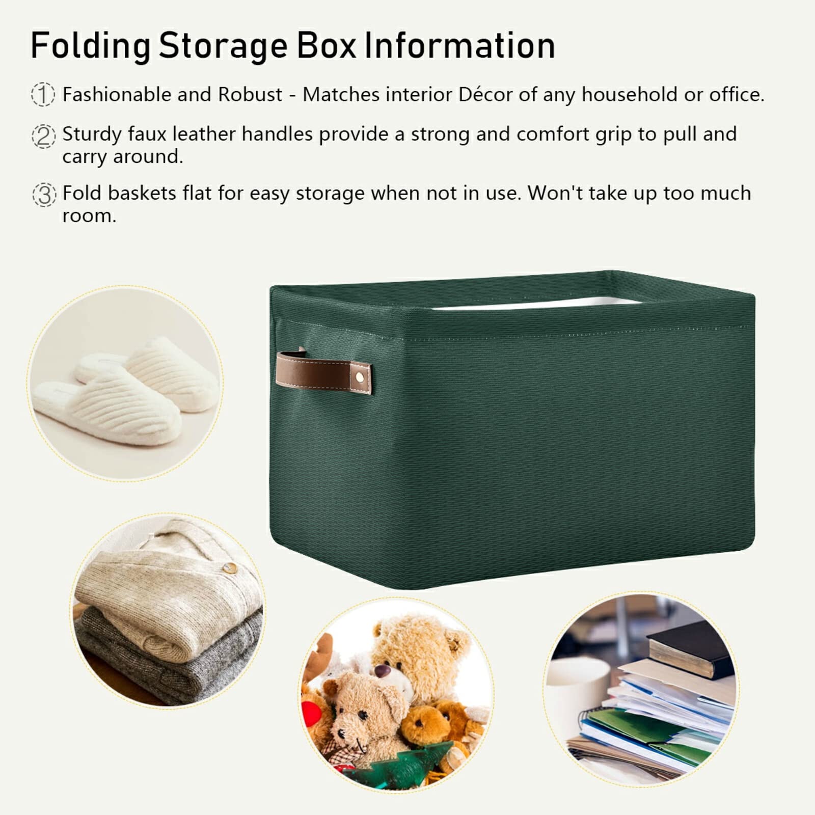 Hunter Green Storage Basket - Closet Organizer Bin, Cube Shelf Storage for Home & Office Organization - Perfect for Bedroom, Bathroom, and Laundry Room Storage