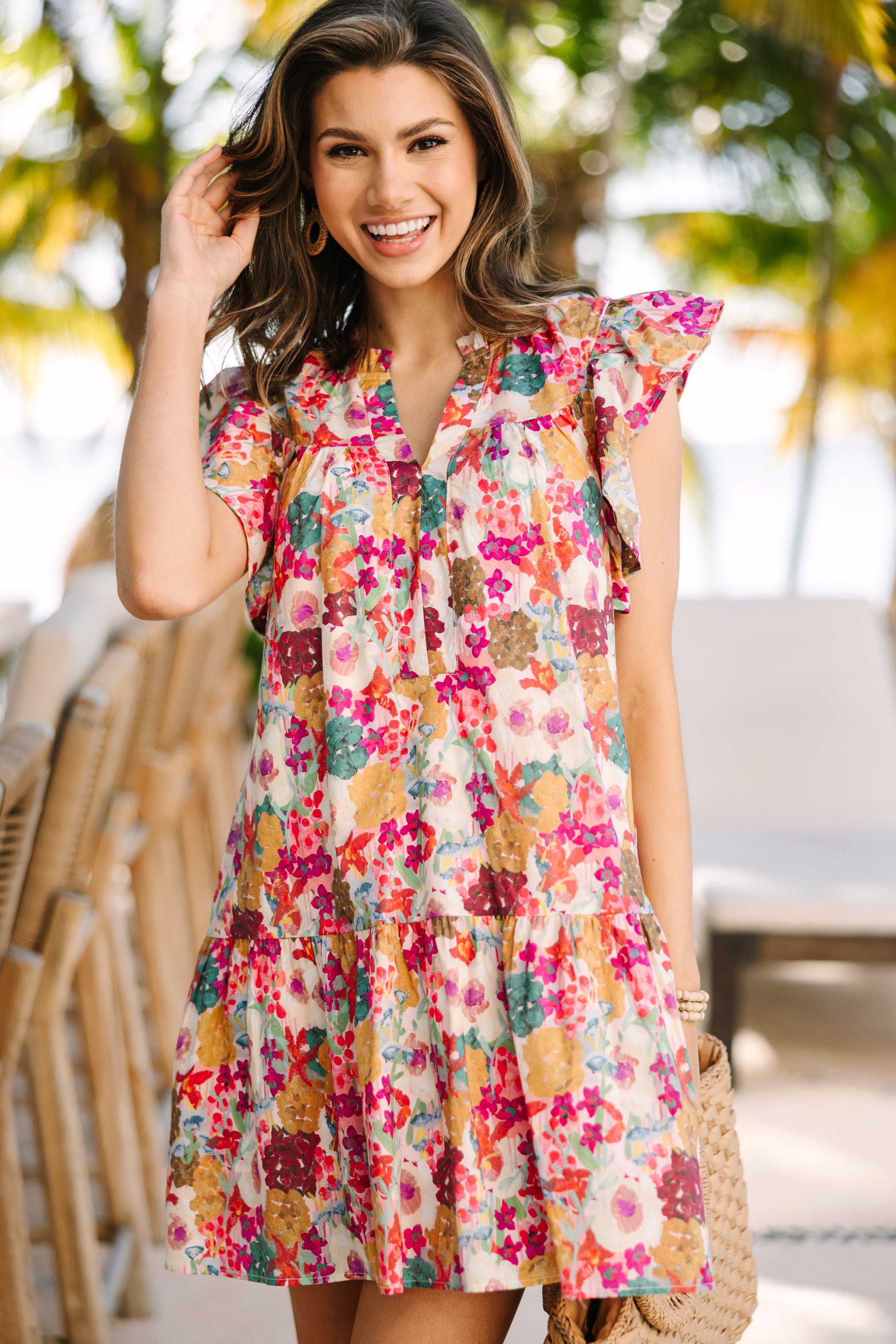Fuchsia Pink Floral Dress for Women - Elegant Summer Maxi Dress with V-Neck & Flowy Skirt | Perfect for Beach Vacations, Weddings & Date Nights