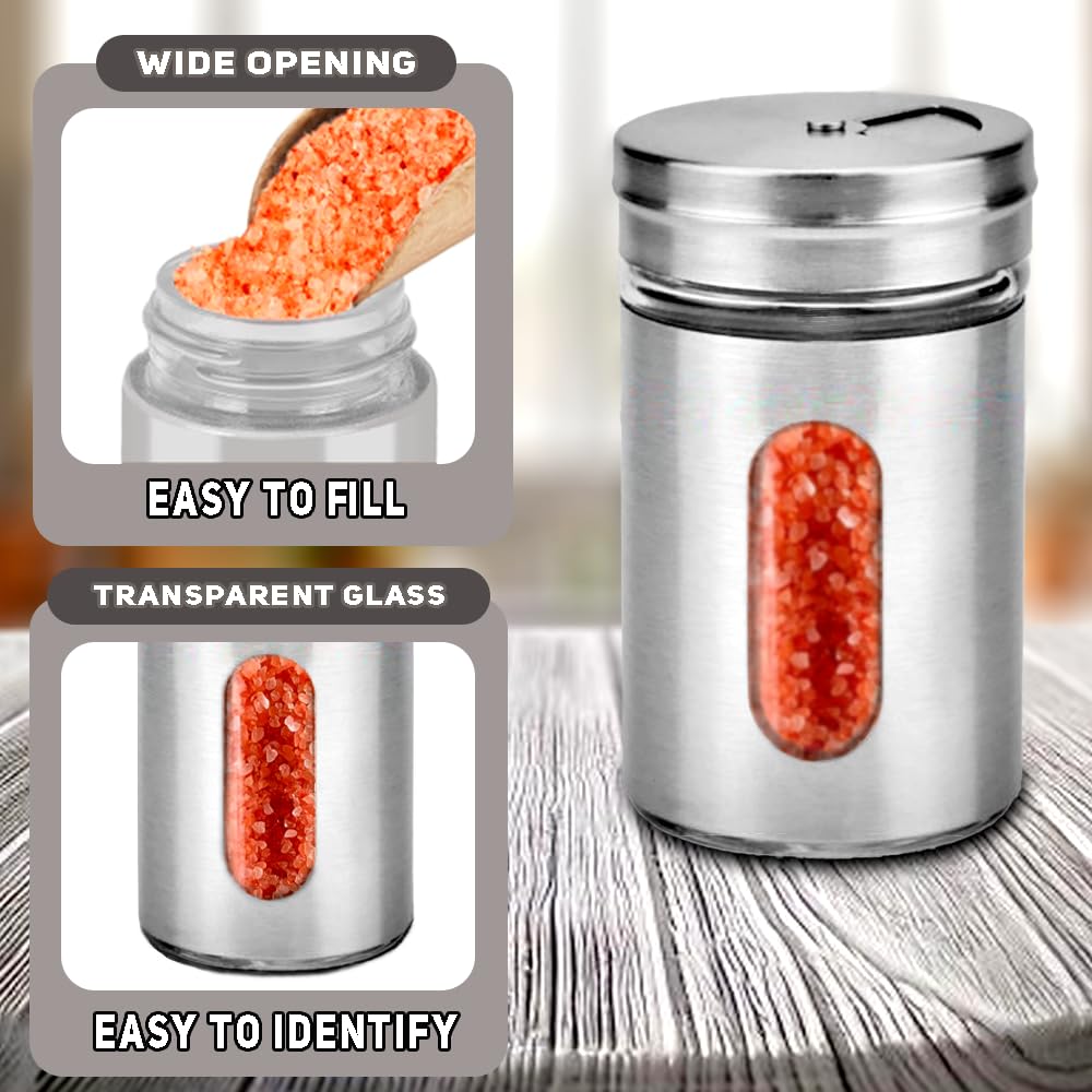 Premium 4-Piece Stainless Steel Salt & Pepper Shakers Set with Adjustable Pour Holes - Ideal for Salt, Pepper, Sugar & Spices - Perfect for Kitchen, Dining Table & Restaurant Use