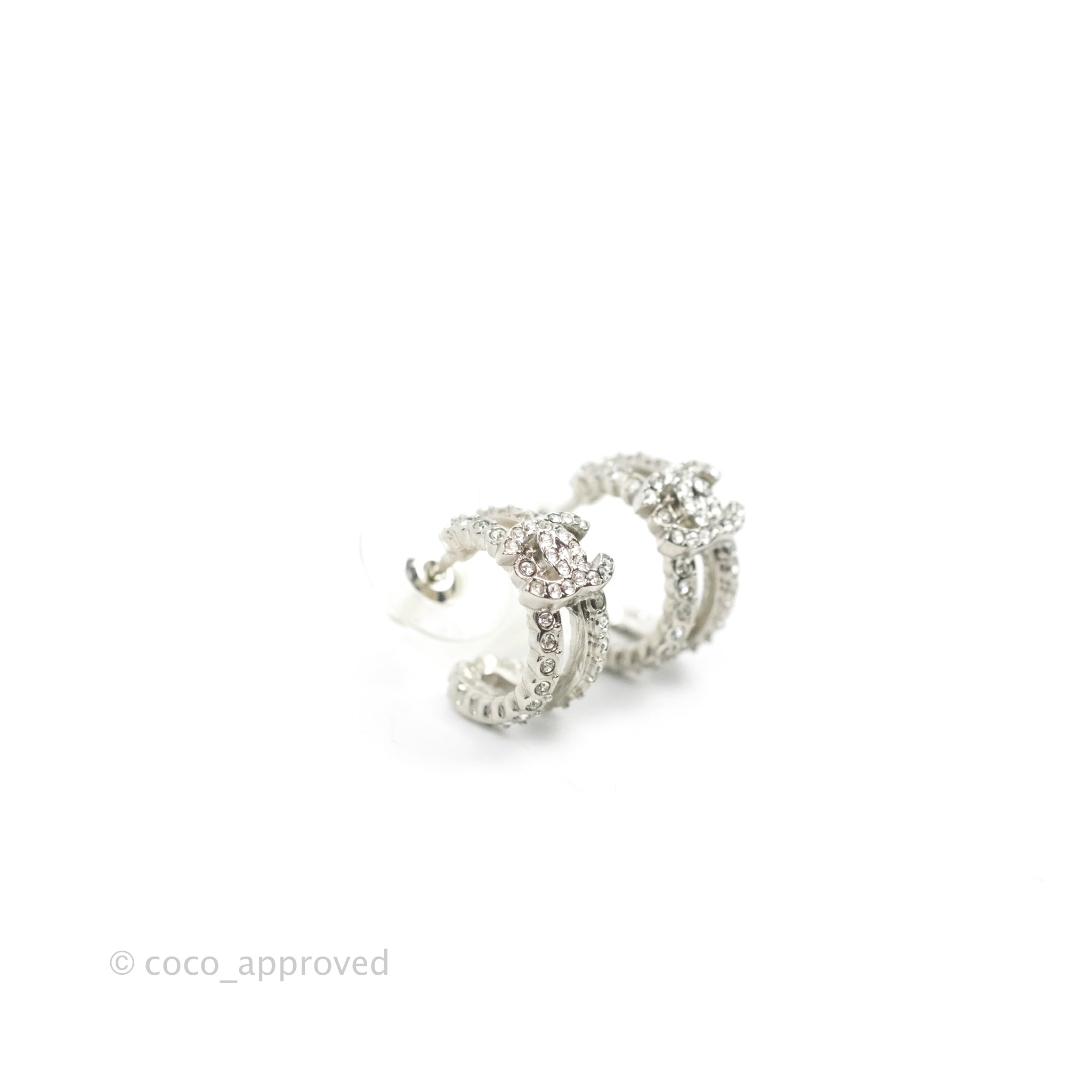 Chanel CC Crystal Hoop Earrings for Women - Silver Tone 22B Collection | Luxury Fashion Jewelry for Parties, Weddings & Special Occasions