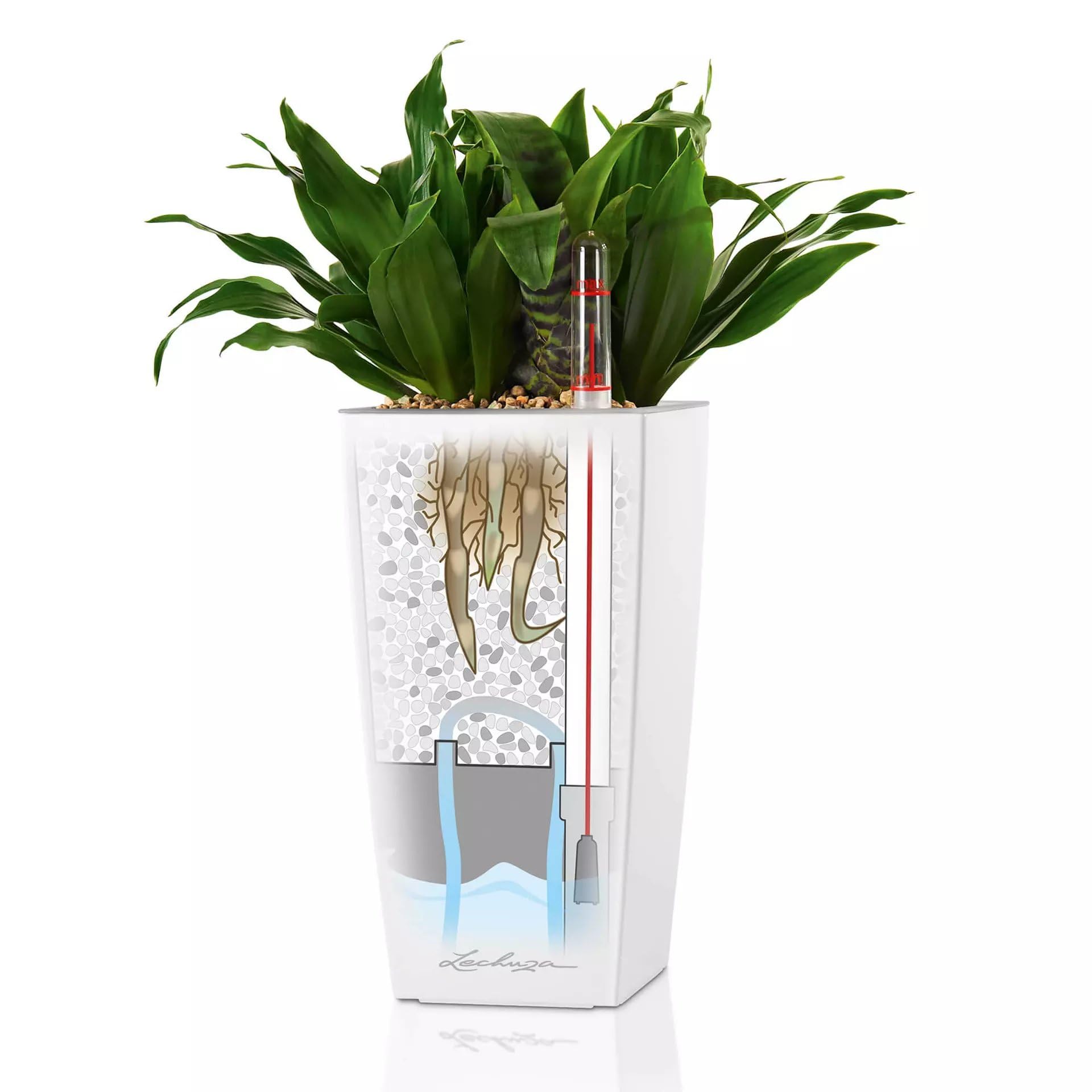 Lechuza Cubi Premium 9 Self-Watering Planter with Water Level Indicator - Mini White High-Gloss Flower Pot for Indoor Plants, Succulents & Herbs | Perfect for Home, Office & Balcony Decor