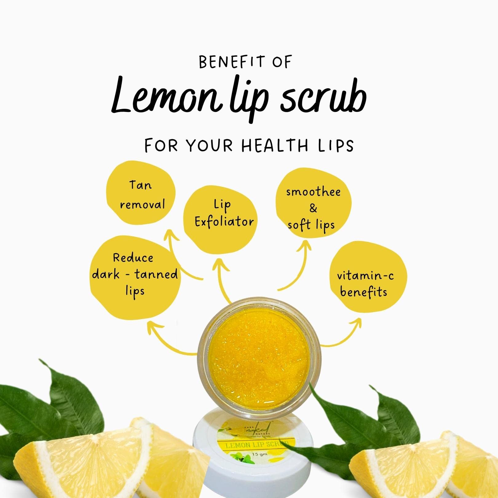 PURE NAKED NATURE Lemon Extract Lip Scrub & Balm Set - Dark Lip Lightening Treatment for Soft Pink Lips | Paraben-Free | Perfect for Daily Lip Care & Nighttime Treatment