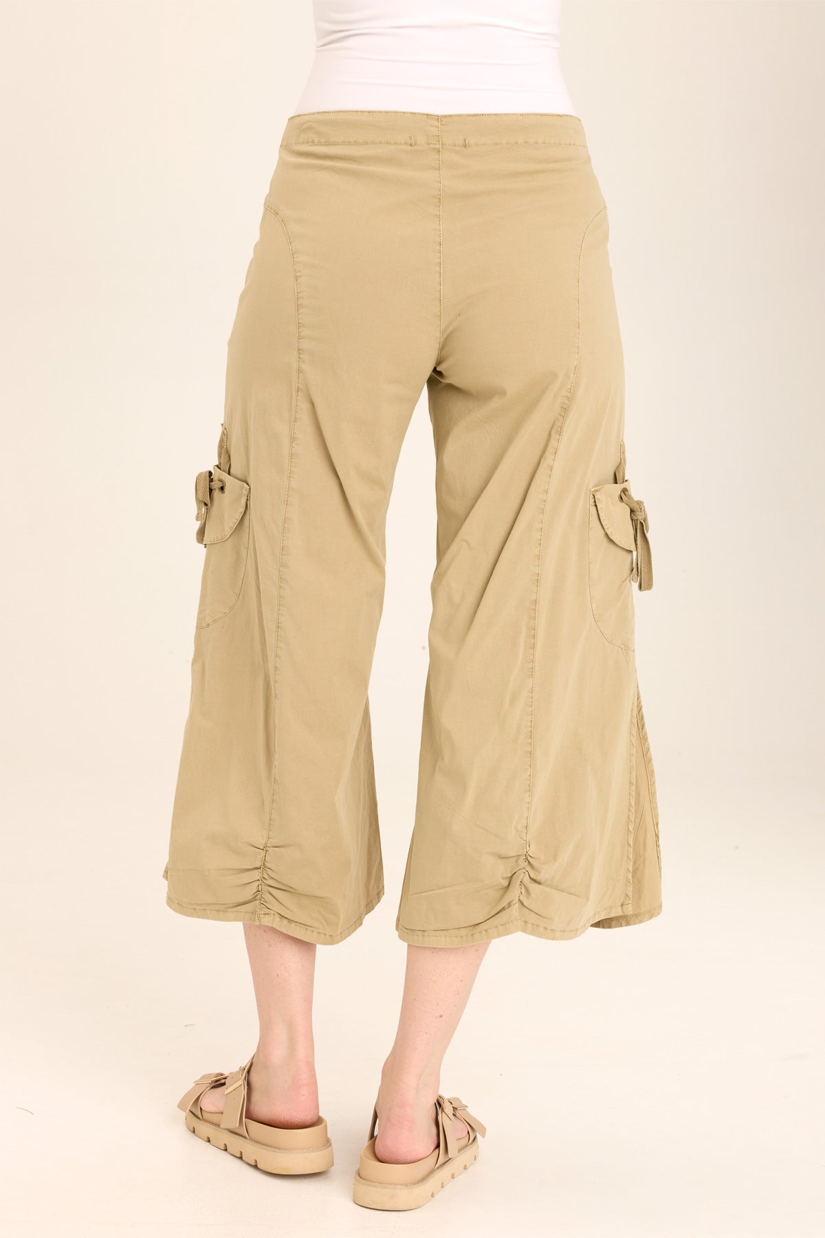 Women's Split Wide Leg Cargo Gaucho Crop Pants - High Waisted Casual Boho Trousers for Streetwear, Travel & Summer Outfits