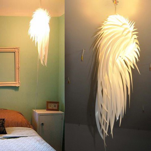 Modern IRACUS DIY PVC Feather Wing Pendant Light - Acrylic Chandelier for Dining Room, Bedroom, Study, Balcony & Hallway - Elegant White Ceiling Fixture (Perfect for Home Decor & Ambient Lighting)