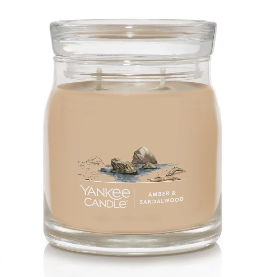 Yankee Candle Seaside Woods Medium Signature Jar Candle - 14.5oz Scented Candle for Home, Relaxation & Aromatherapy - Perfect for Living Room, Bedroom & Bathroom Decor