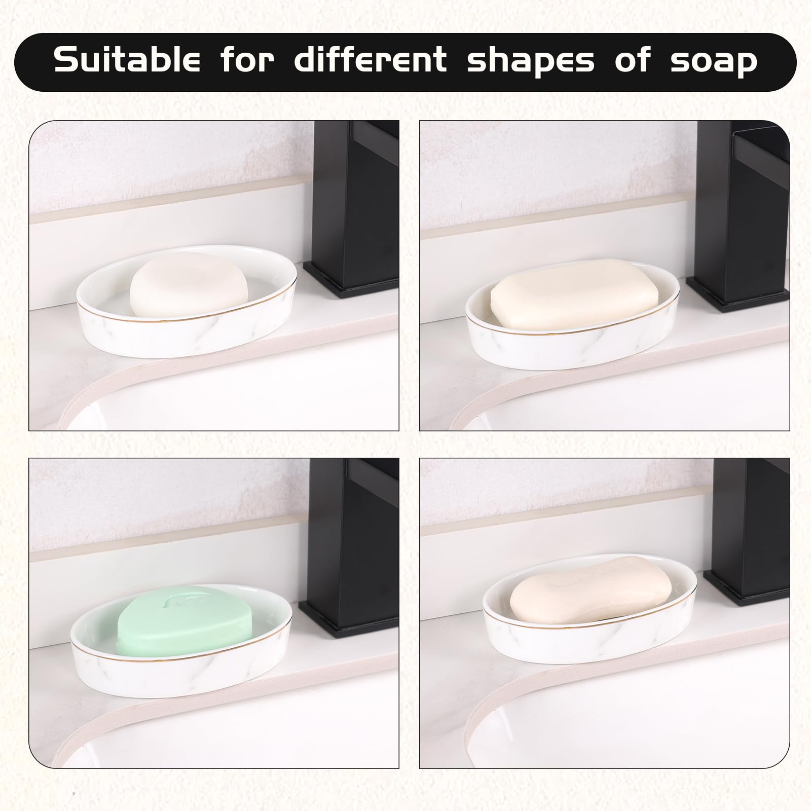 Ceramic White Marble Soap Dish - Oval Soap Holder for Shower, Bathroom & Kitchen Sink | Easy to Clean & Durable | Perfect for Bath Essentials Organization by ANTIS'S HOME