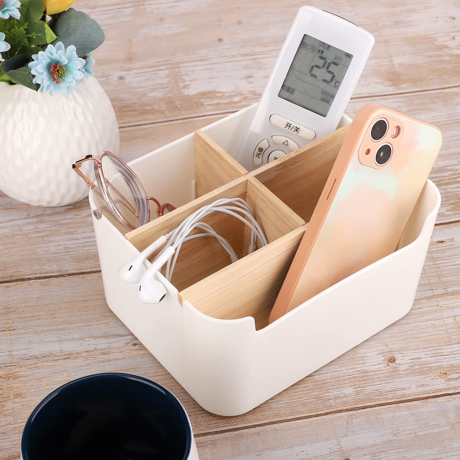 Segarty Bamboo Desk Organizer with Detachable Pen Holder - Modern Desktop Storage Box for Office & Home - Pencil Holder, Remote Control Organizer, Cell Phone Box - Perfect for Workspace & Home Office Organization