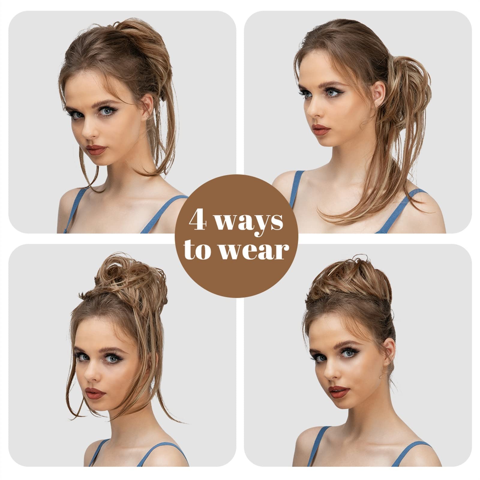 Women's Hair Chignon Donut Bun & Messy Bun Ponytail Extensions with Elastic Bungee - Curly Hair Bands & Ponytail Wigs for Women (Color: 10H86) - Perfect for Parties, Weddings & Everyday Styling