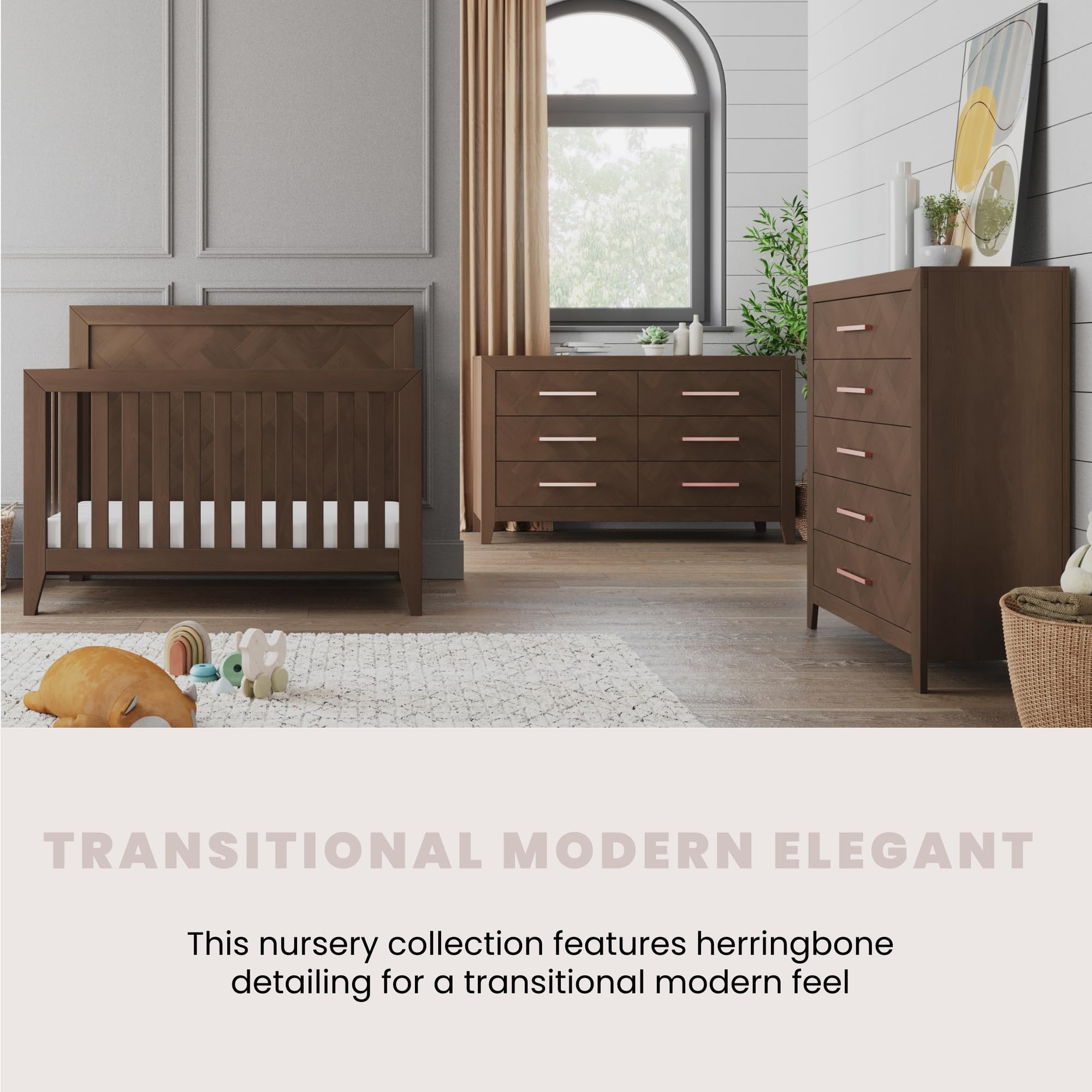 Kieran 4-in-1 Convertible Baby Crib to Toddler Bed & Full Size Bed - Adjustable Height, Non-Toxic Safe Finish (Toasted Chestnut) - Perfect for Nursery, Bedroom & Growing Kids