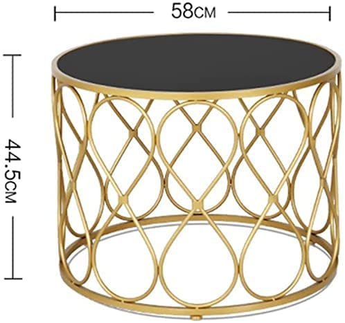 Modern Round Black Tempered Glass Coffee Table with Gold Iron Frame - Stylish Side Table for Living Room, Office & Dining Area | Perfect for Small Spaces, Home Decor & Entertaining Guests