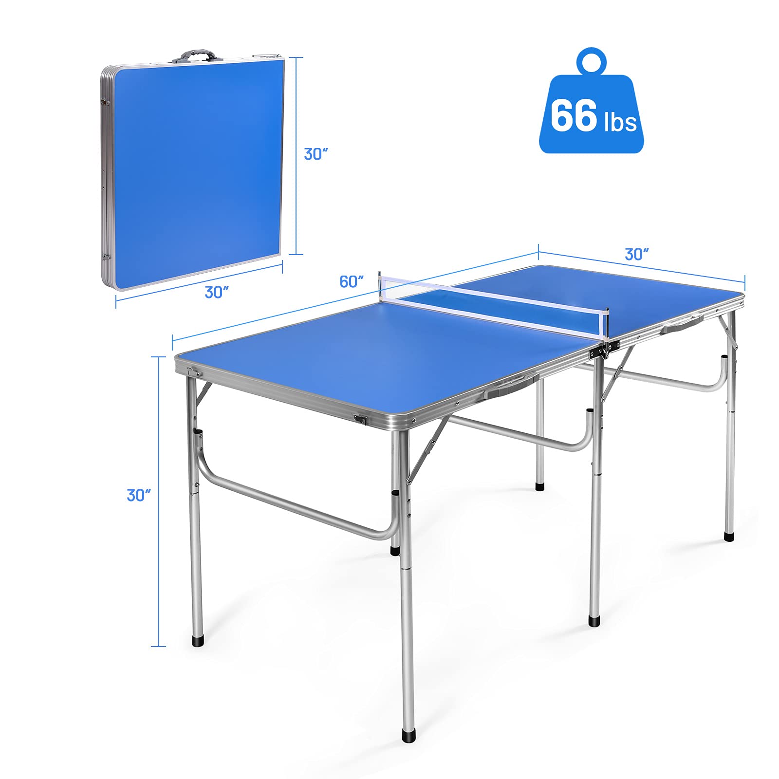 GYMAX Folding Ping Pong Table Set - Indoor Table Tennis Table with Net, 2 Paddles & 3 Balls | Free Standing for Home, Office, Game Room & Backyard Fun