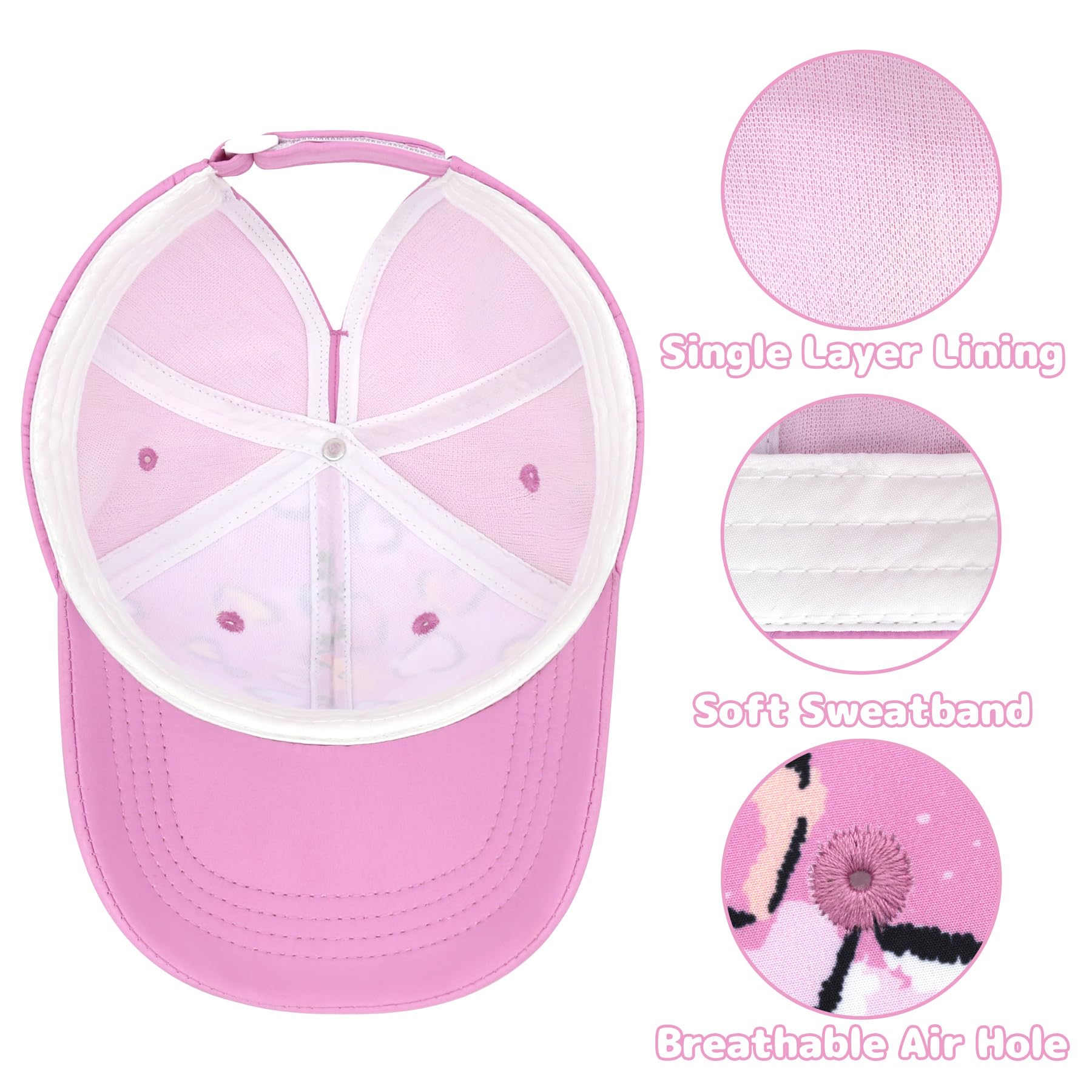 Girls Baseball Trucker Hat with Ponytail Hole - Adjustable Toddler & Kids Cap for Outdoor Sports, Playground, and Summer Activities