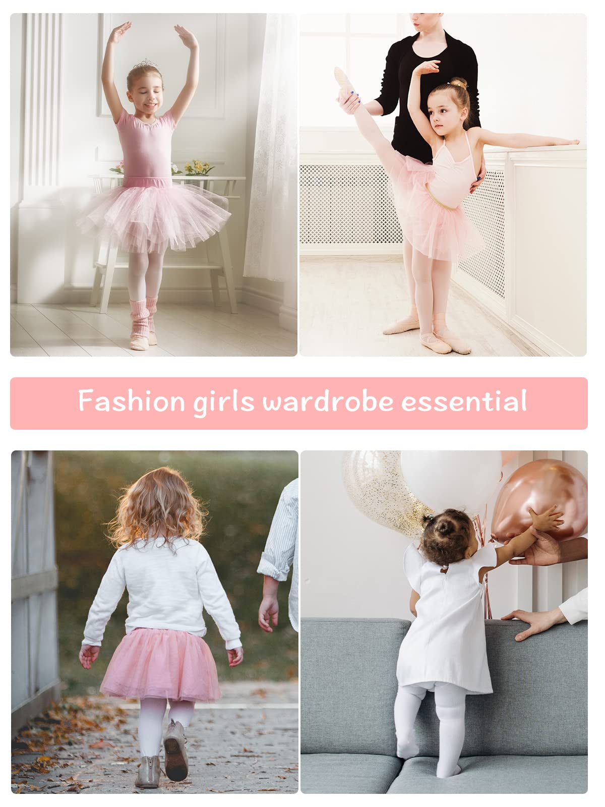 Zando Girls Ballet Tights for Toddler - Soft Footed Dance Stockings for Kids - Stretchy School Uniform Tights - Perfect for Ballet Class, Dance Recitals & Everyday Wear