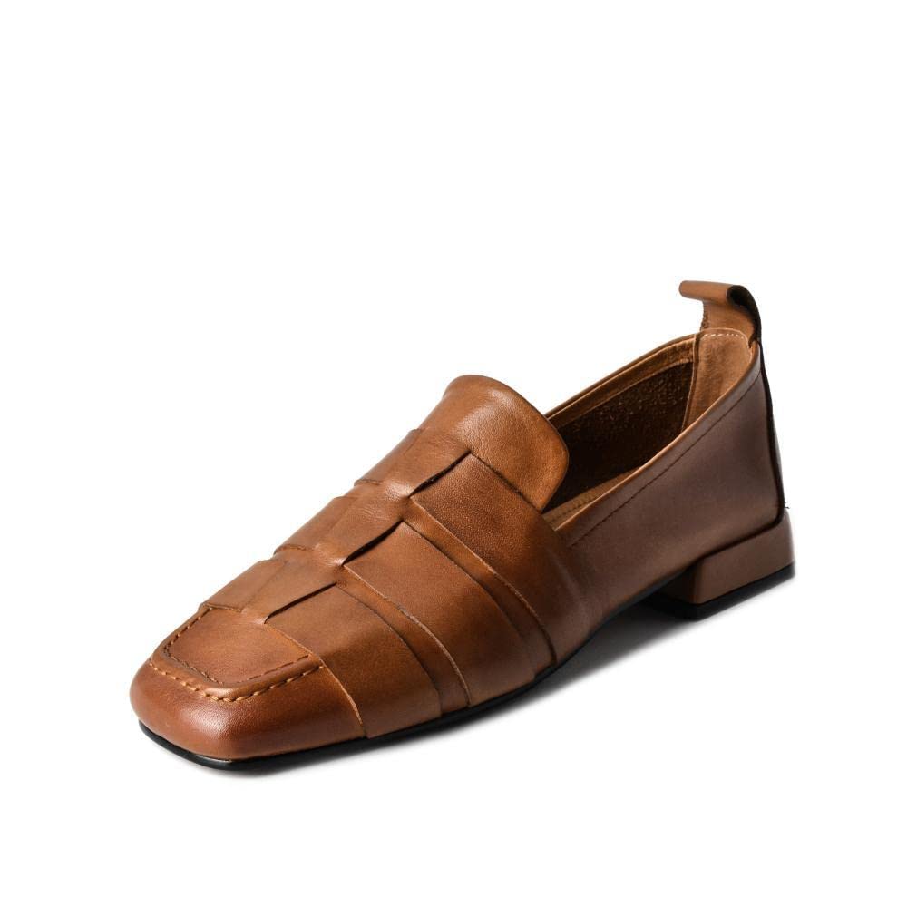 TinaCus Handmade Women's Soft Leather Square Toe Braided Slip-On Loafers - Comfortable Casual Flats for Work, Office & Everyday Wear