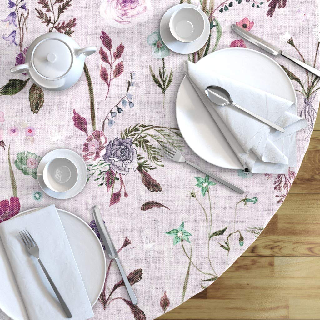 Lavender Purple Floral Cotton Sateen Tablecloth 90