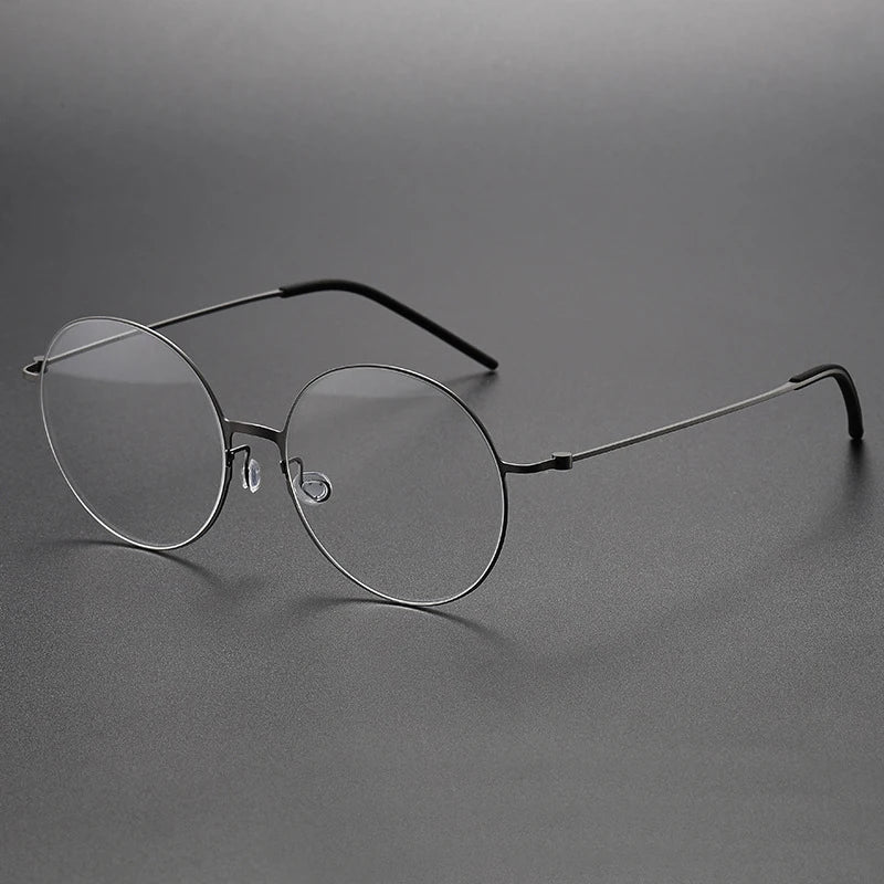 Unisex Black Titanium Round Full Rim Screwless Eyeglasses 5516 - Lightweight & Durable for Work, Reading & Everyday Wear