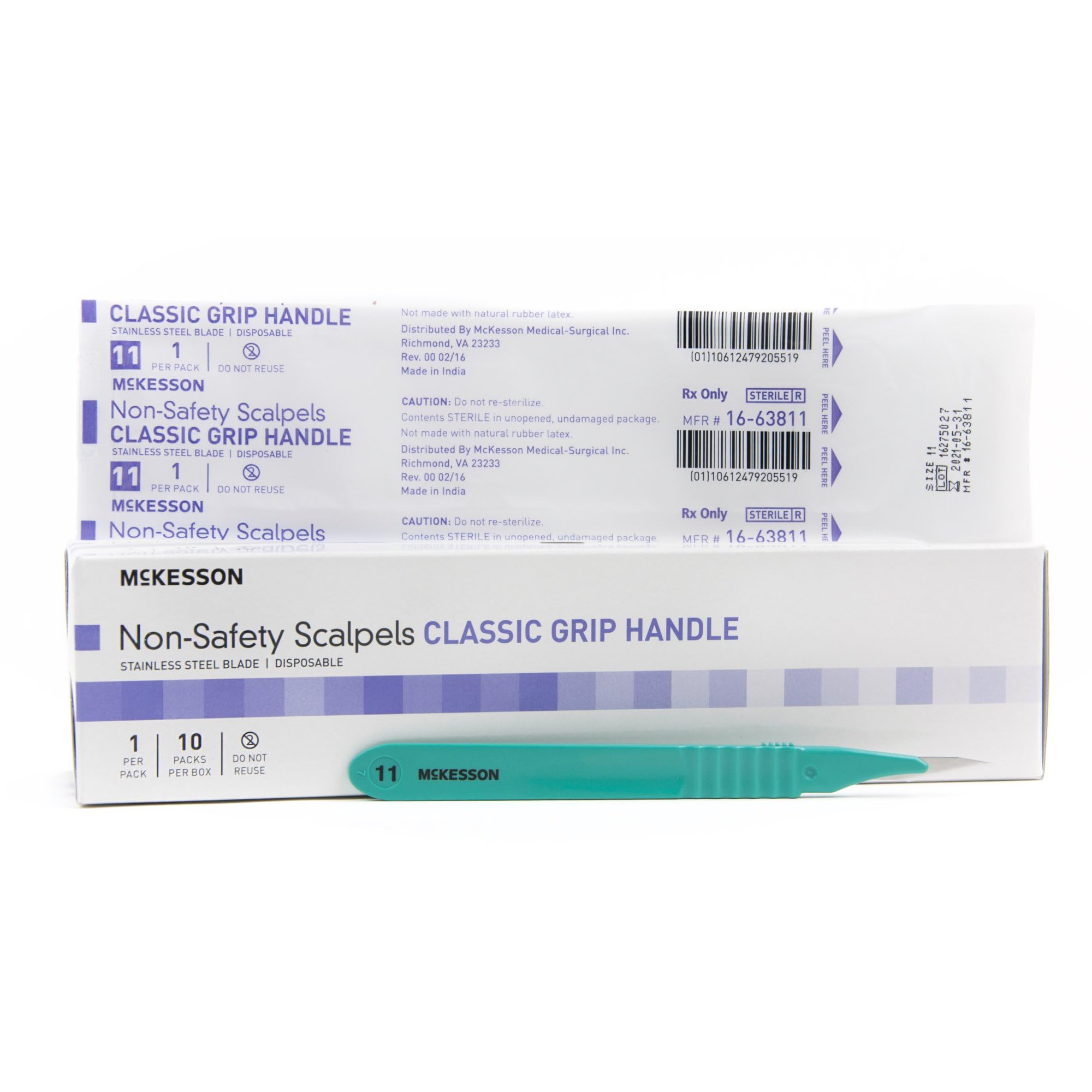 McKesson Non-Safety Scalpel Size 11 - Stainless Steel Blade with Plastic Classic Grip Handle - Sterile & Disposable (100 Pack) - Ideal for Medical Procedures, First Aid Kits & Veterinary Use