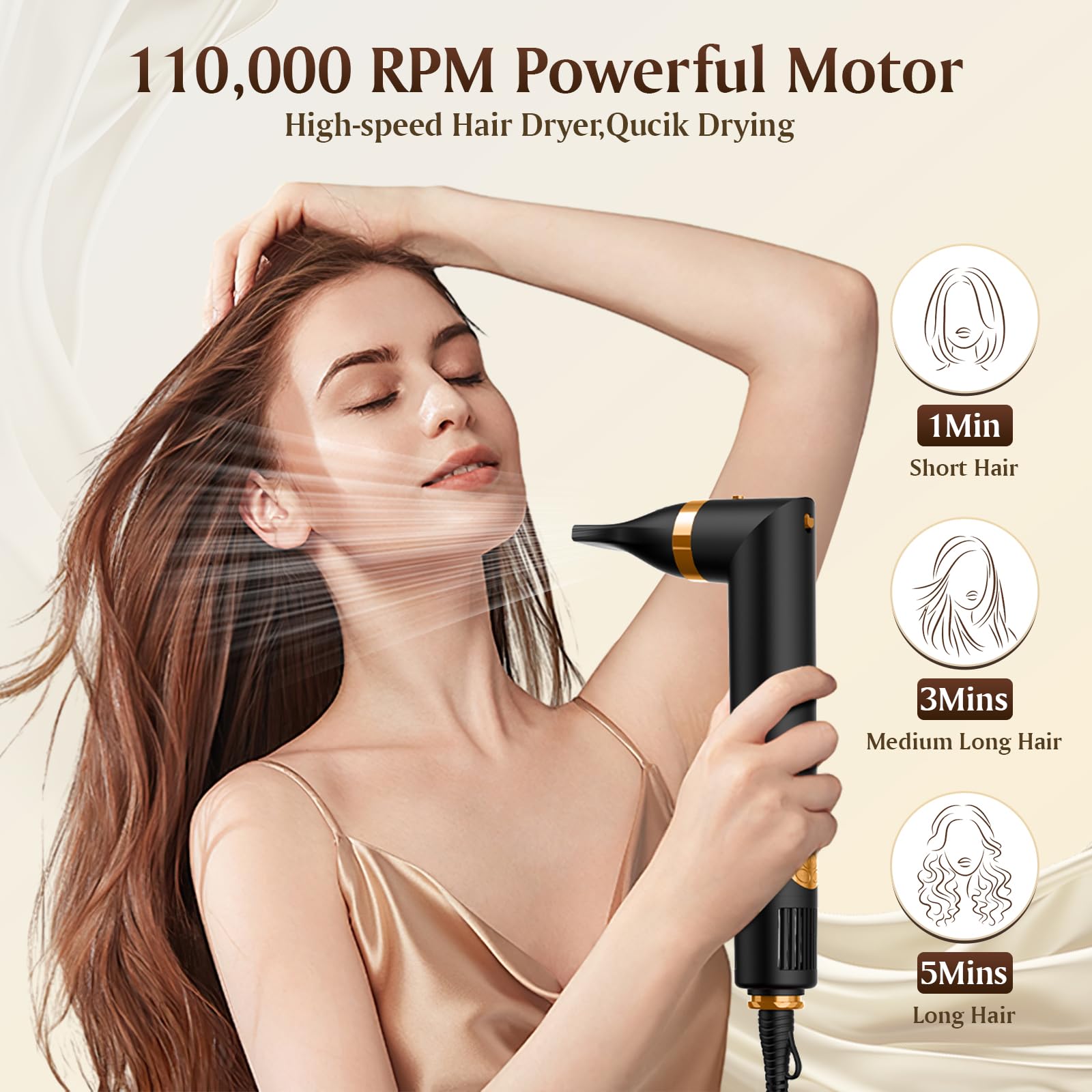5 in 1 Air Styler - 110,000 RPM High-Speed Hair Dryer Brush with Auto-Wrap Curler, Cushion Massager Brush, Oval Brush & Diffuser | Professional Salon Styling at Home for Straightening, Volumizing & Curling Hair
