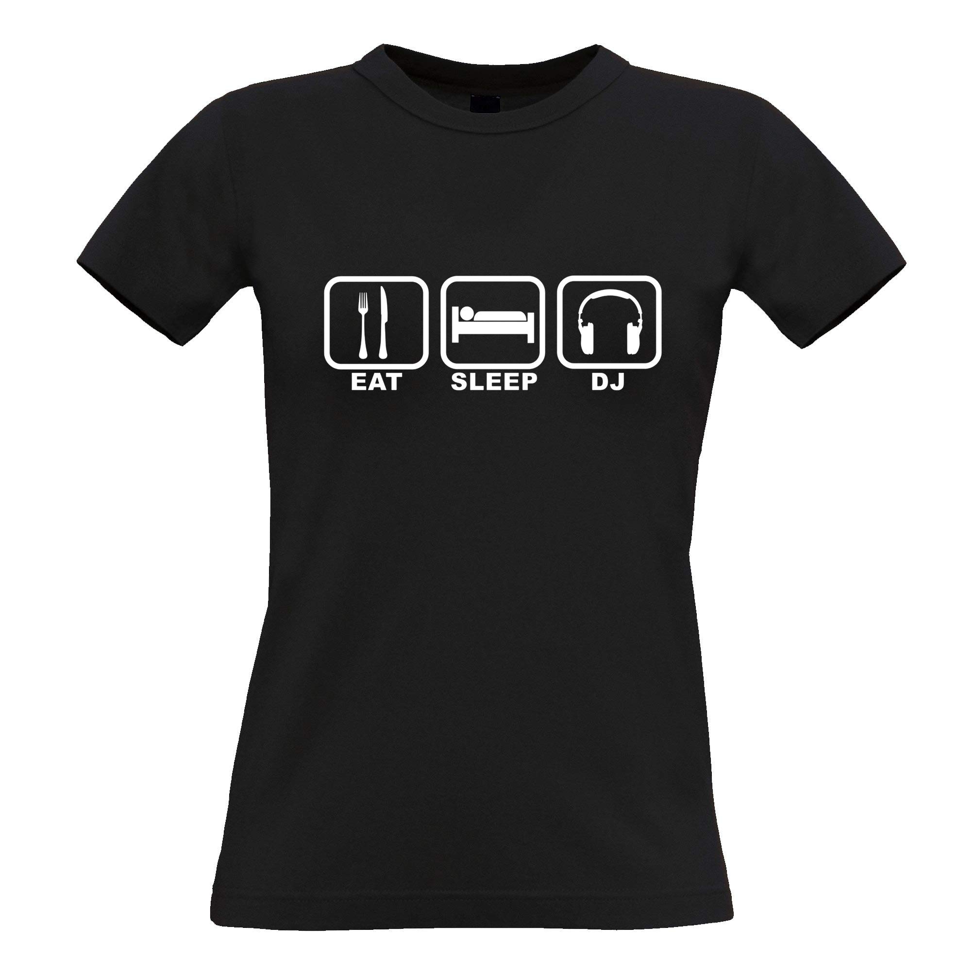 Women's Novelty T-Shirt - Eat Sleep DJ Graphic Tee | Funny Music Lover Gift | Perfect for Concerts, Festivals & Nightlife