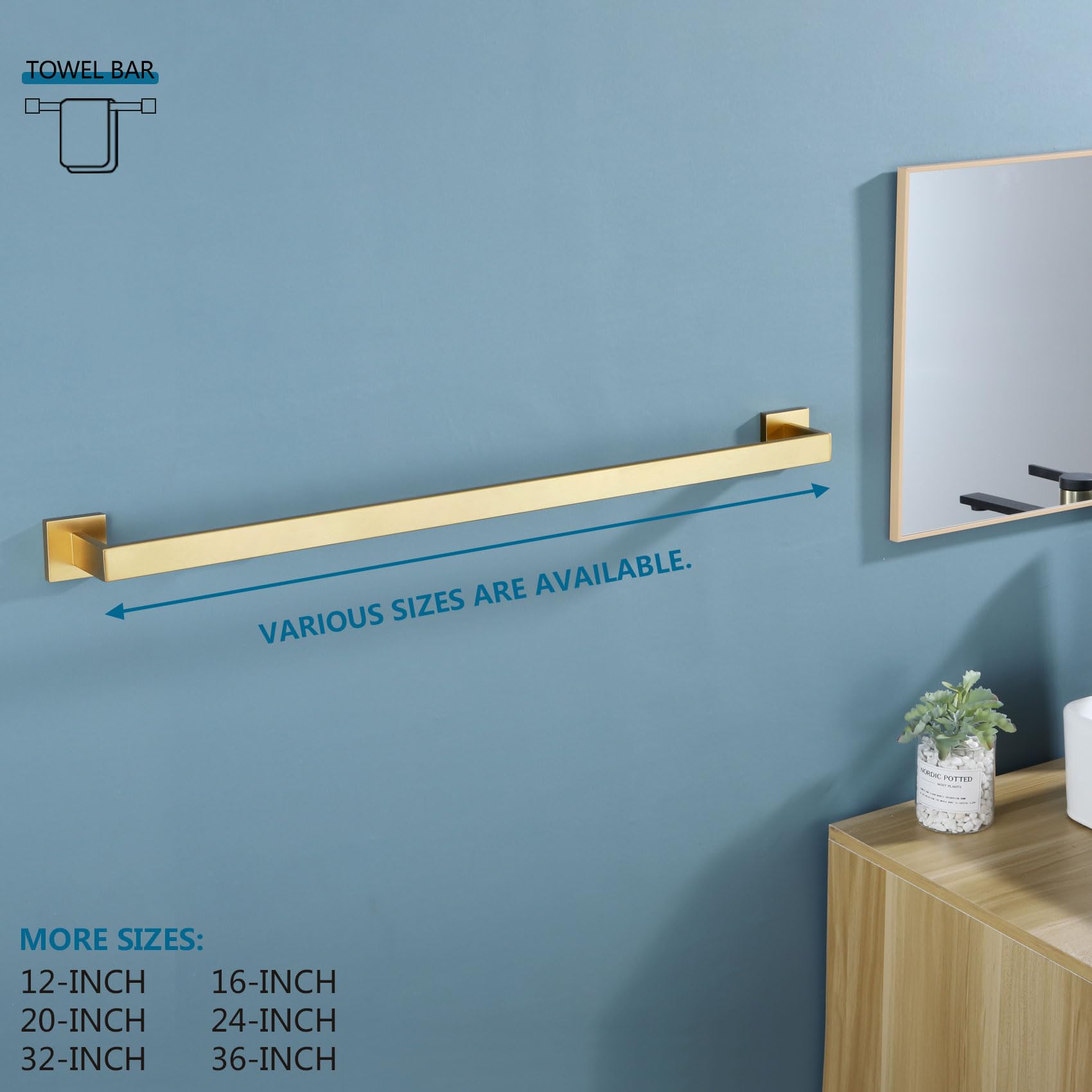 32 Inch Gold Bath Towel Bar - Brushed Gold Bathroom Towel Rack & Shower Hand Towel Hanger (33.3