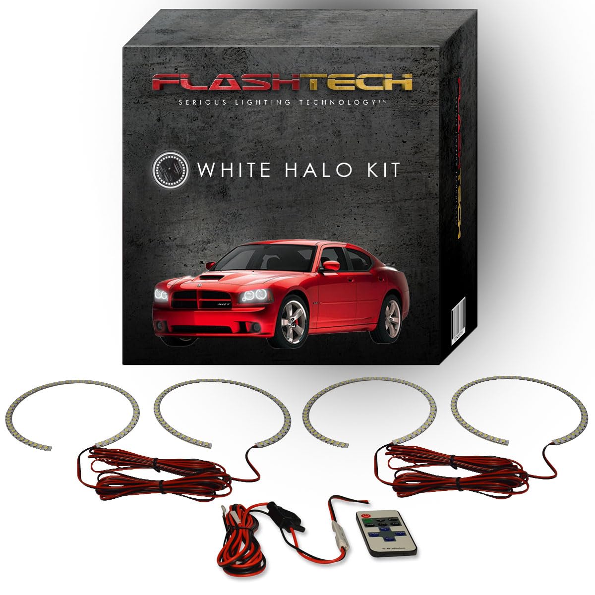 Brightest White LED Halo Ring Headlight Kit with Wireless Remote for Dodge Charger 2005-2010 - Xenon HID Style DRL Angel Eyes for Enhanced Visibility & Custom Look (Daytime Running Lights & Night Driving)
