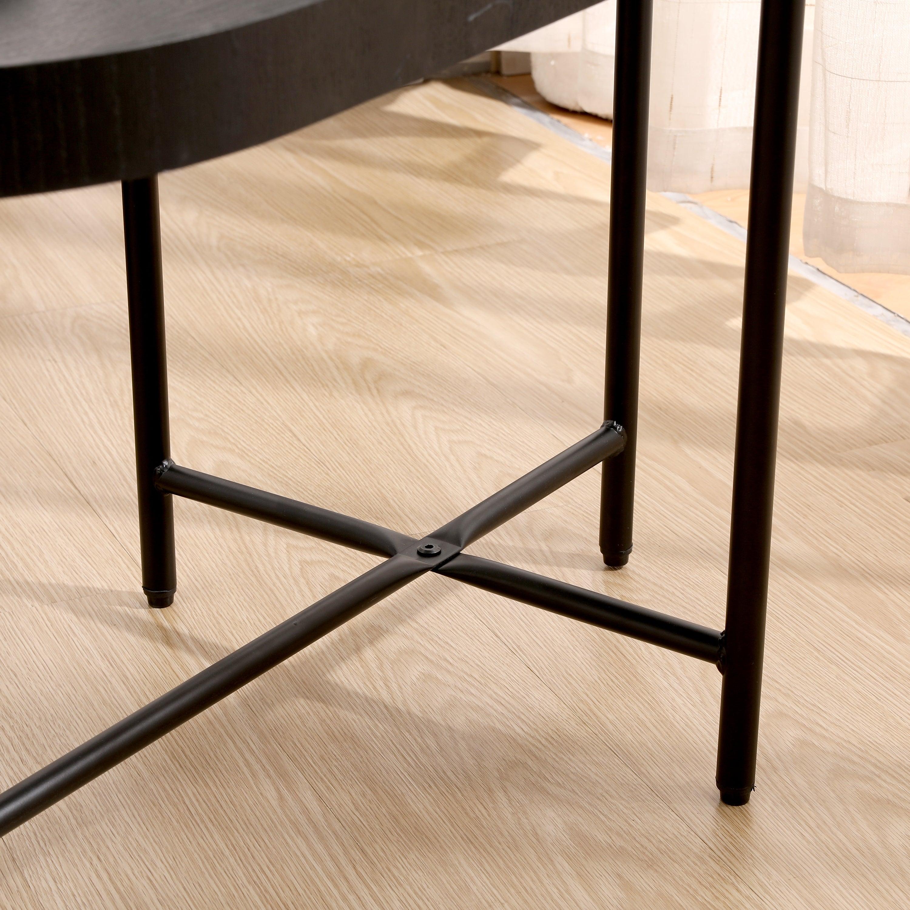 2 Tier Black Side Table with Storage - Metal Frame & Wooden End Table for Living Room, Bedroom, Office - Perfect Sofa Table, Nightstand, or Coffee Table Organizer