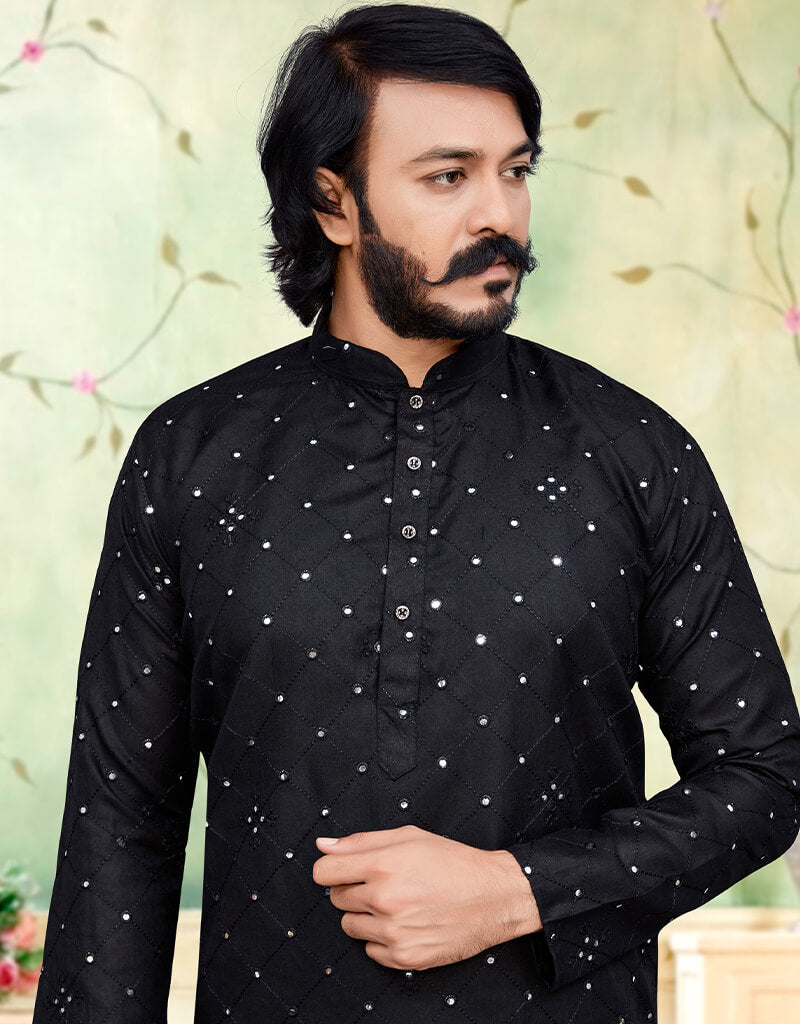 Stylish Black Kurta Cotton Pajama Set for Men - Comfortable Traditional Indian Outfit for Casual Wear, Festivals & Relaxation