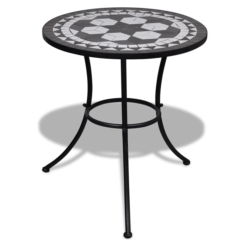 vidaXL Bistro Dining Table - Black & White Mosaic Ceramic Tabletop with Powder-Coated Iron Frame | Perfect for Balcony, Garden, Patio & Outdoor Dining | Durable & Stylish for Restaurants, Cafes & Home Decor