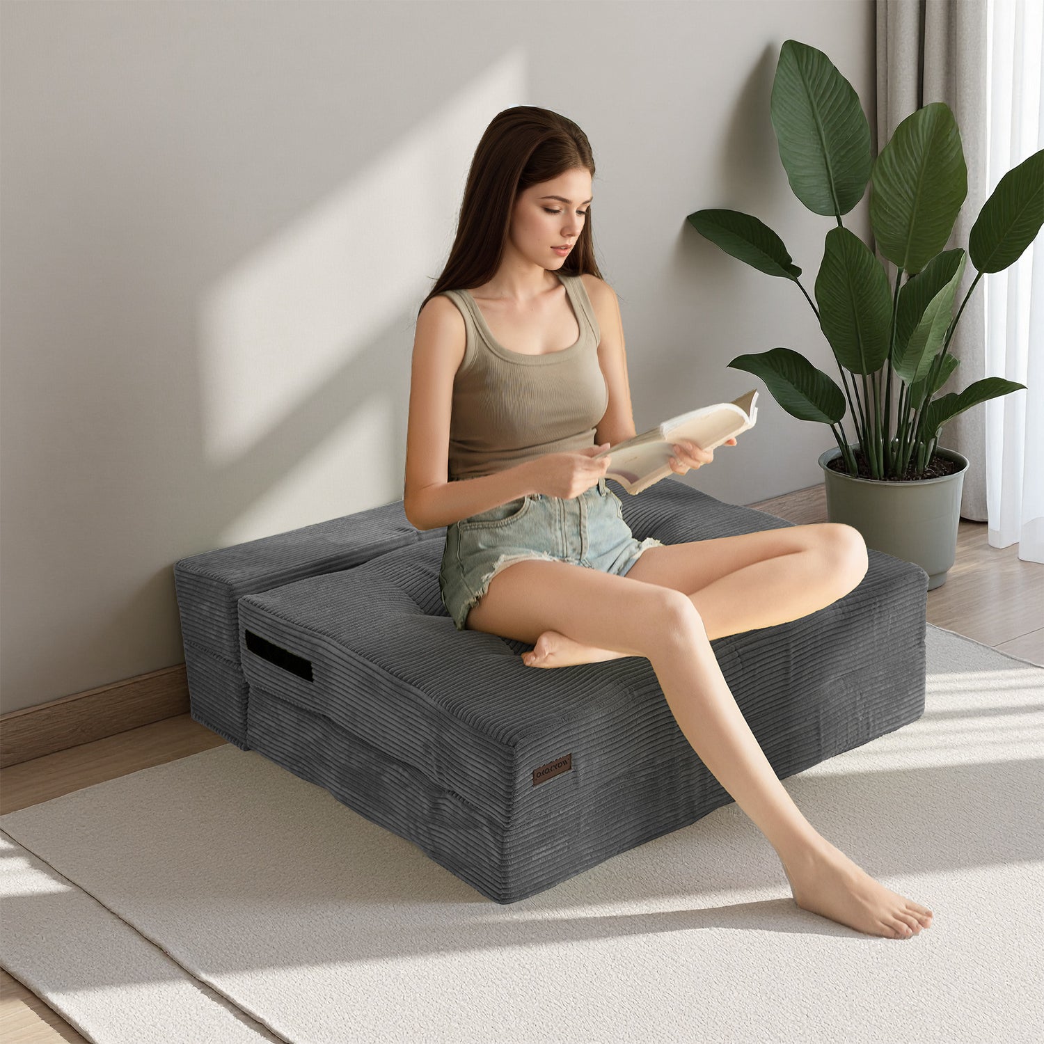 MAXYOYO 4-in-1 Convertible Sofa Bed Chair - Foldable Floor Couch for Small Spaces, Dark Grey - Perfect for Studio Apartments, Guest Rooms & Dorm Living