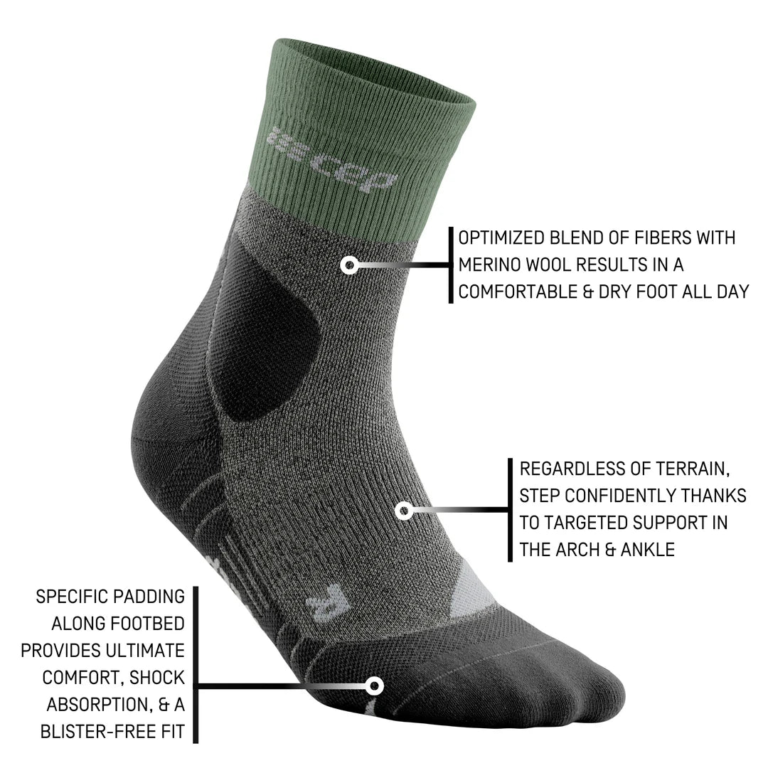 CEP Women's Hiking Merino Wool Mid-Cut Socks - Breathable & Moisture-Wicking for Outdoor Adventures (Green/Grey) - Perfect for Hiking, Camping & Winter Sports