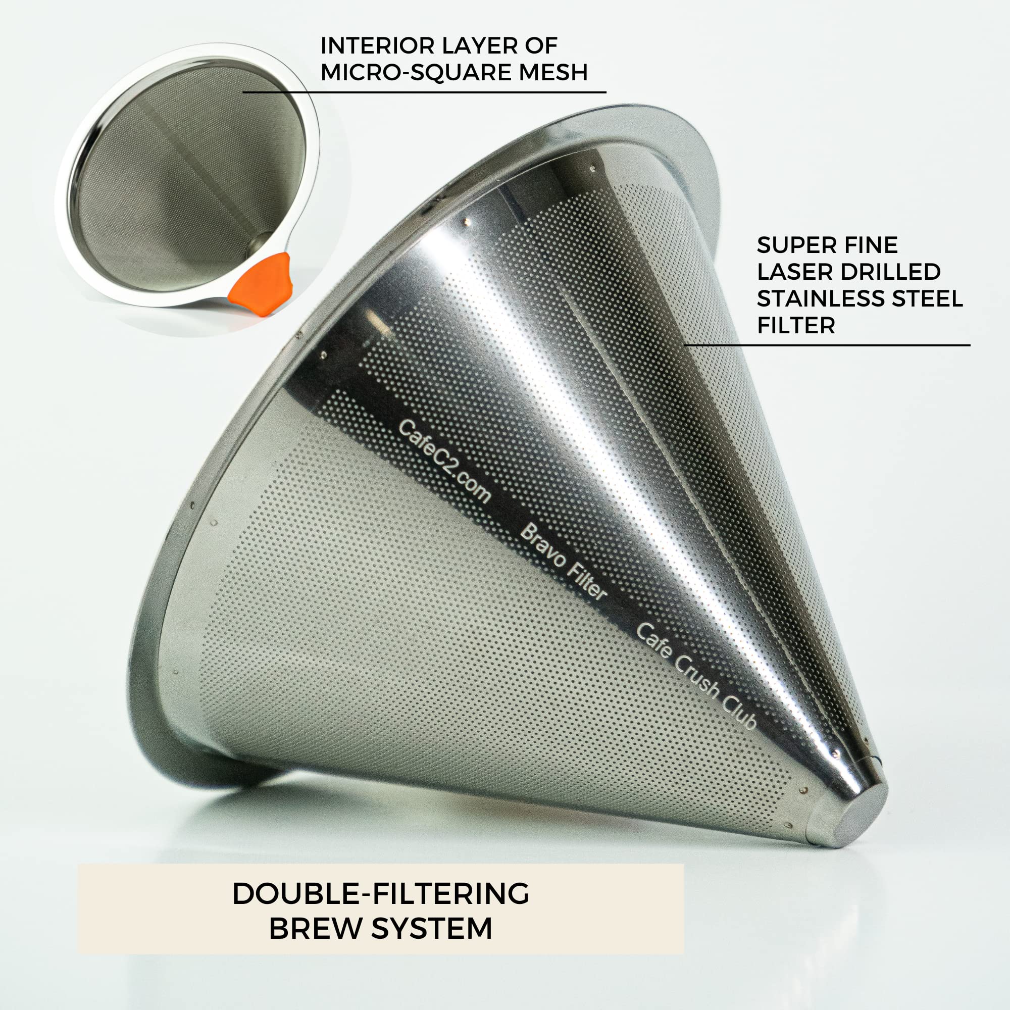 Stainless Steel Reusable Coffee Filter for Pour Over Coffee Maker - Dual Mesh Coffee Filter with Glass Measuring Cup | Perfect for Home Brewing, Camping & Office Use