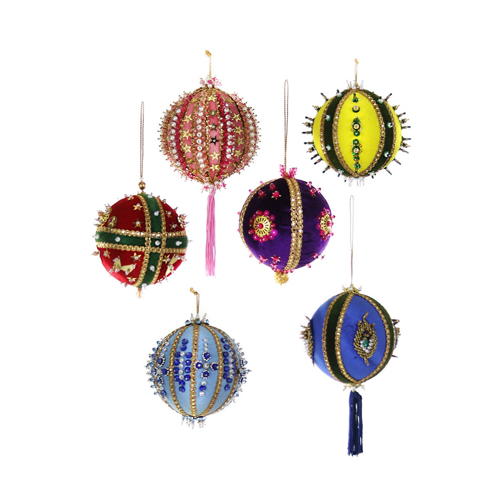 Sparkling Beaded & Sequined Christmas Ornaments Set of 3 - Yellow, Red, Dark Blue Holiday Tree Decorations for Xmas Party & Home Decor