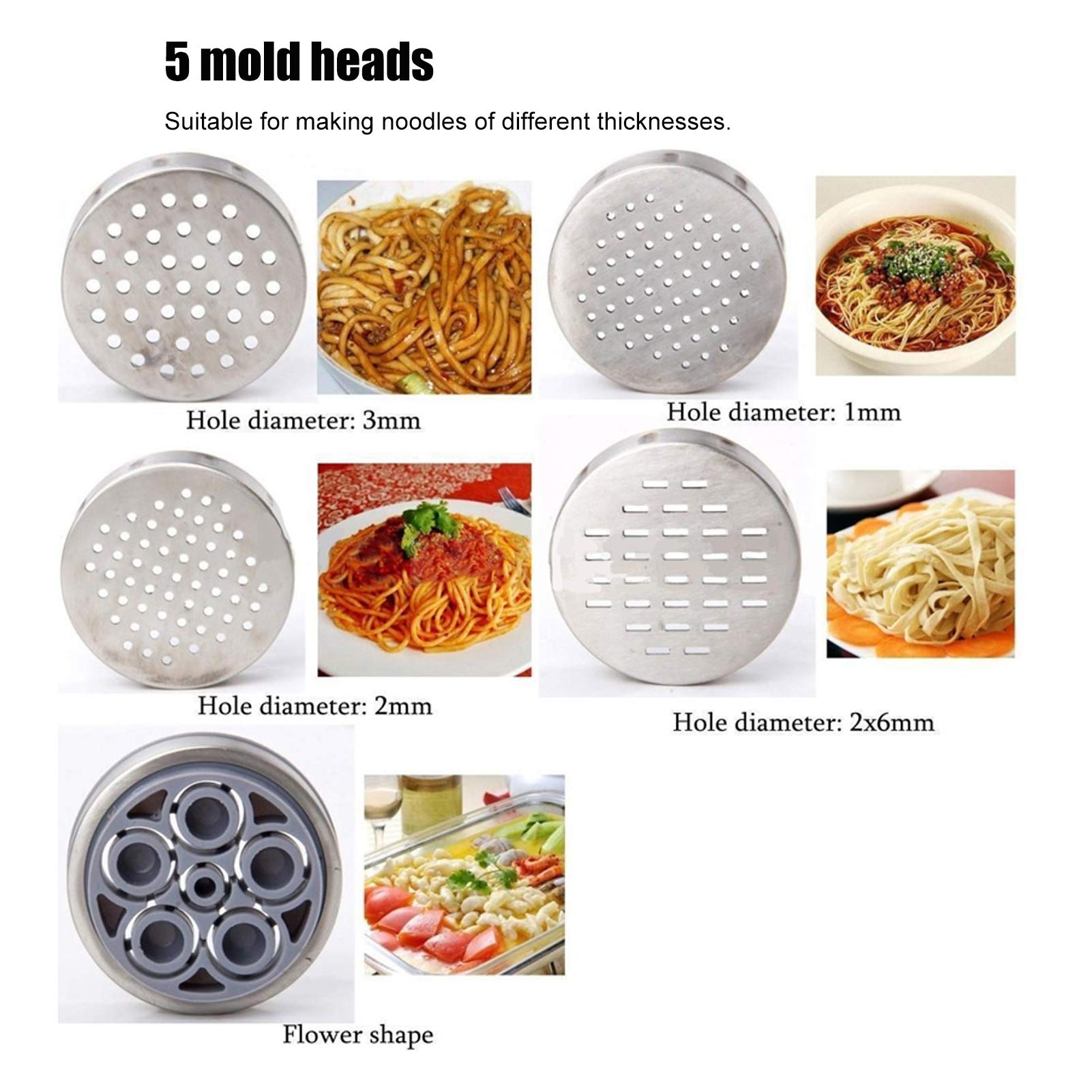 Stainless Steel Manual Noodle Maker Machine - Hand Crank Pasta Press with 5 Dough Attachments for Homemade Noodles, Spaghetti & Fresh Pasta | Perfect for Italian Cuisine, Asian Dishes & Family Cooking