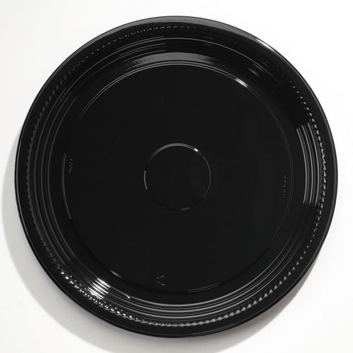 WNA Caterline Casuals Thermoformed PET Black Platters - 16 Inch Diameter, Set of 25 Disposable Serving Trays for Catering, Parties & Food Service