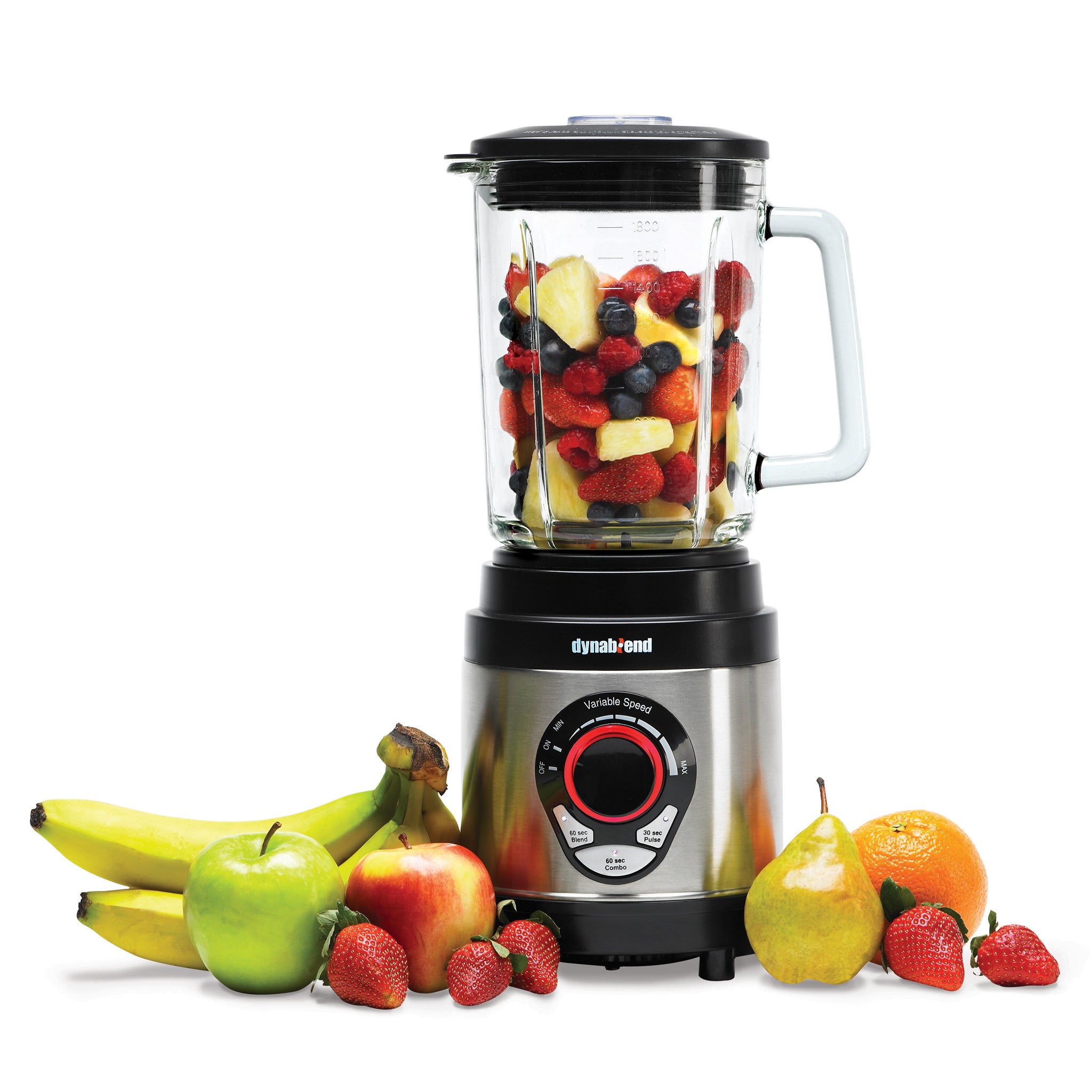 Refurbished Dynablend® Glass Blender with 2 Silicone Suction Lids - Powerful Smoothie Maker for Healthy Drinks, Purees & Cocktails at Home or Restaurant