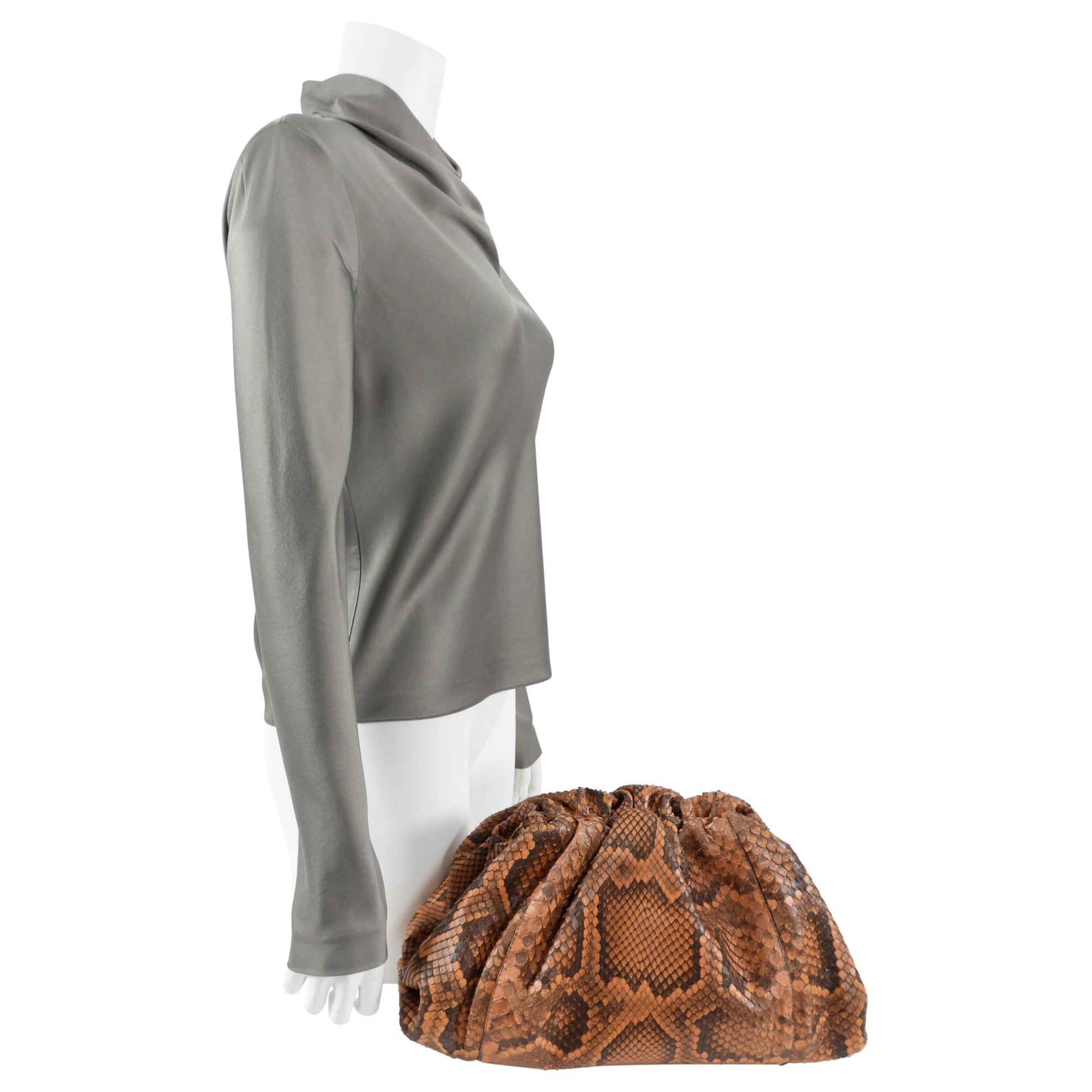 Bottega Veneta Tan Brown Python Large The Pouch Clutch Bag - Luxury Designer Handbag for Women, Evening Parties & Special Occasions