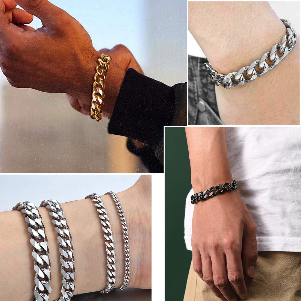 PROSTEEL 316L Stainless Steel Cuban Link Bracelets for Men - Gold, Black, Silver Tone Hypoallergenic Jewelry - 7.5