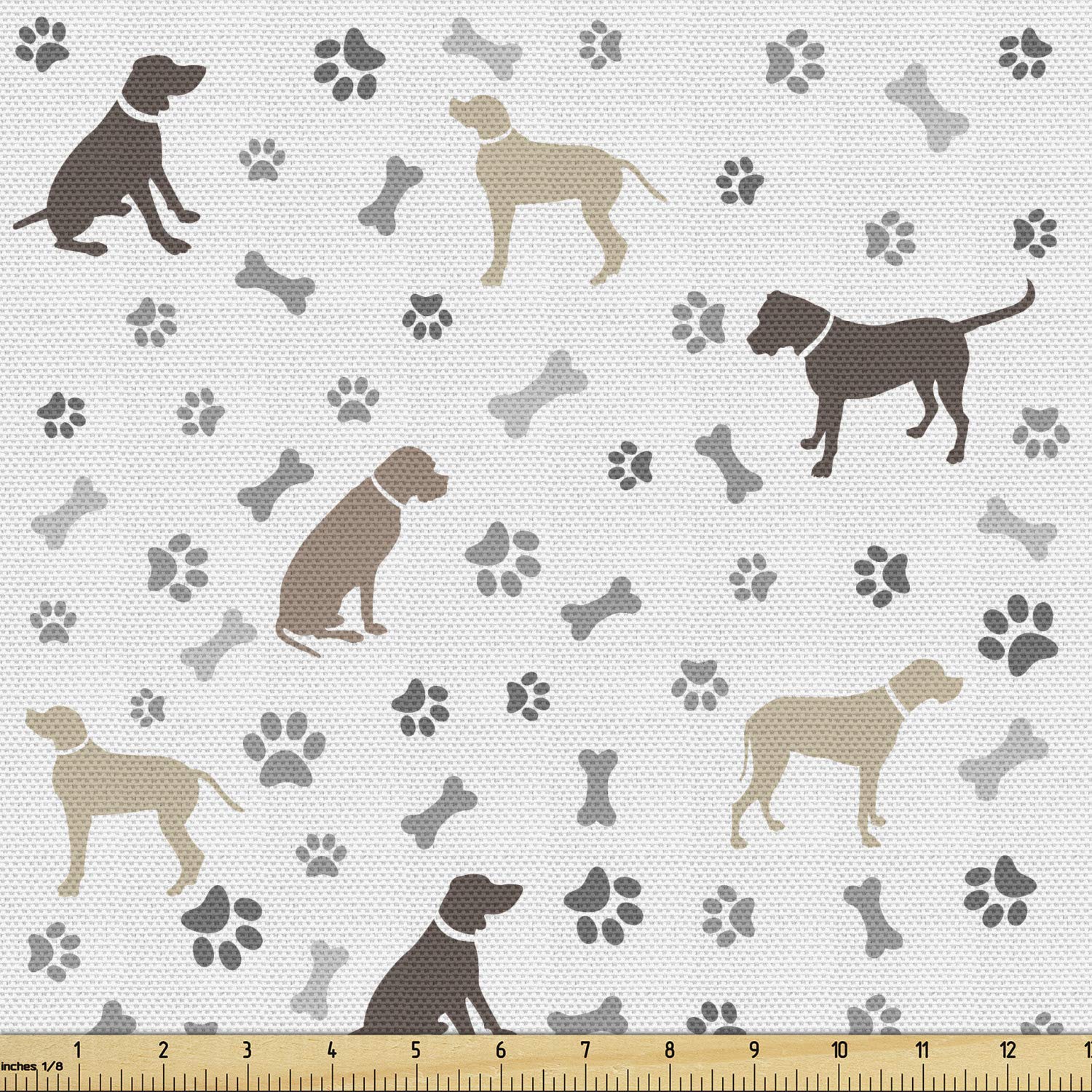 Ambesonne Dog Lover Fabric by The Yard - Paw Print & Dog Silhouette Pattern in Umber Beige | 10 Yards Upholstery Fabric for Home Decor, DIY Projects & Pet Accessories | Perfect for Curtains, Pillows & Dog Bed Covers