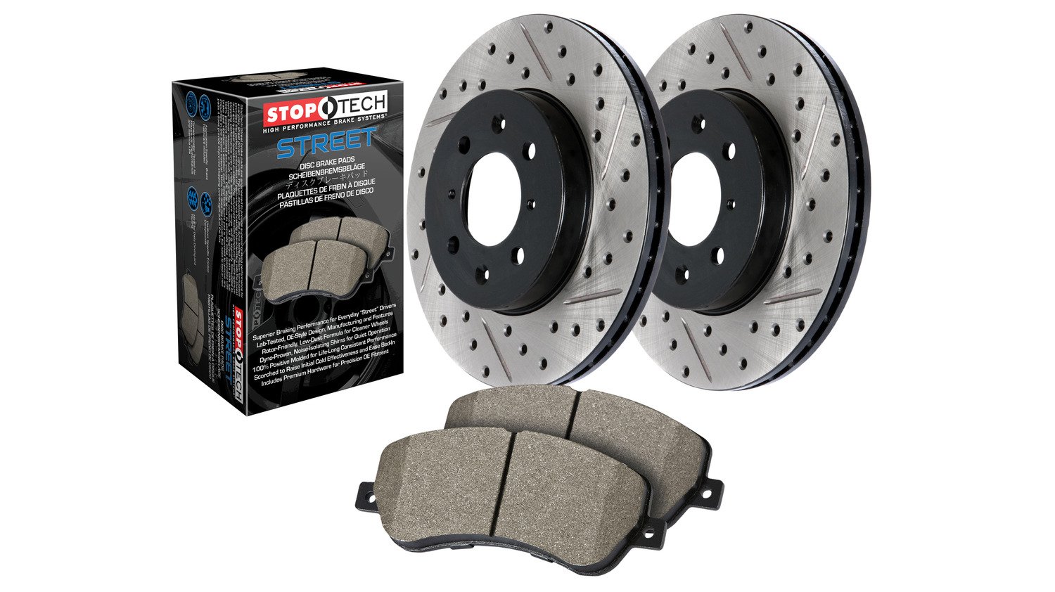 Stoptech 938.34011 Street Axle Pack Drilled & Slotted Front Brake Rotors - High Performance Braking for Cars, Trucks & SUVs | Perfect for Daily Driving & Track Use