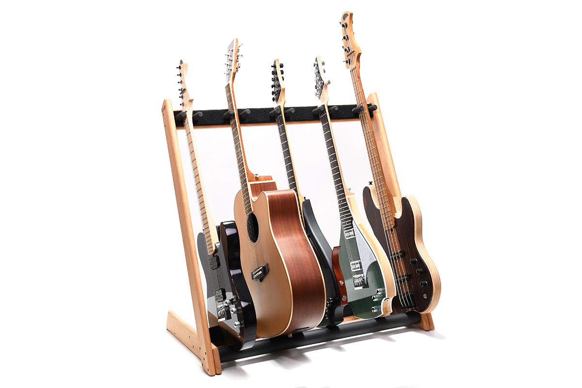 Ruach GR-2 Adjustable 5-Way Guitar Stand Holder for Electric, Acoustic, and Bass Guitars - Cherry Wood - Perfect for Home Studio, Stage Performance, and Guitar Storage
