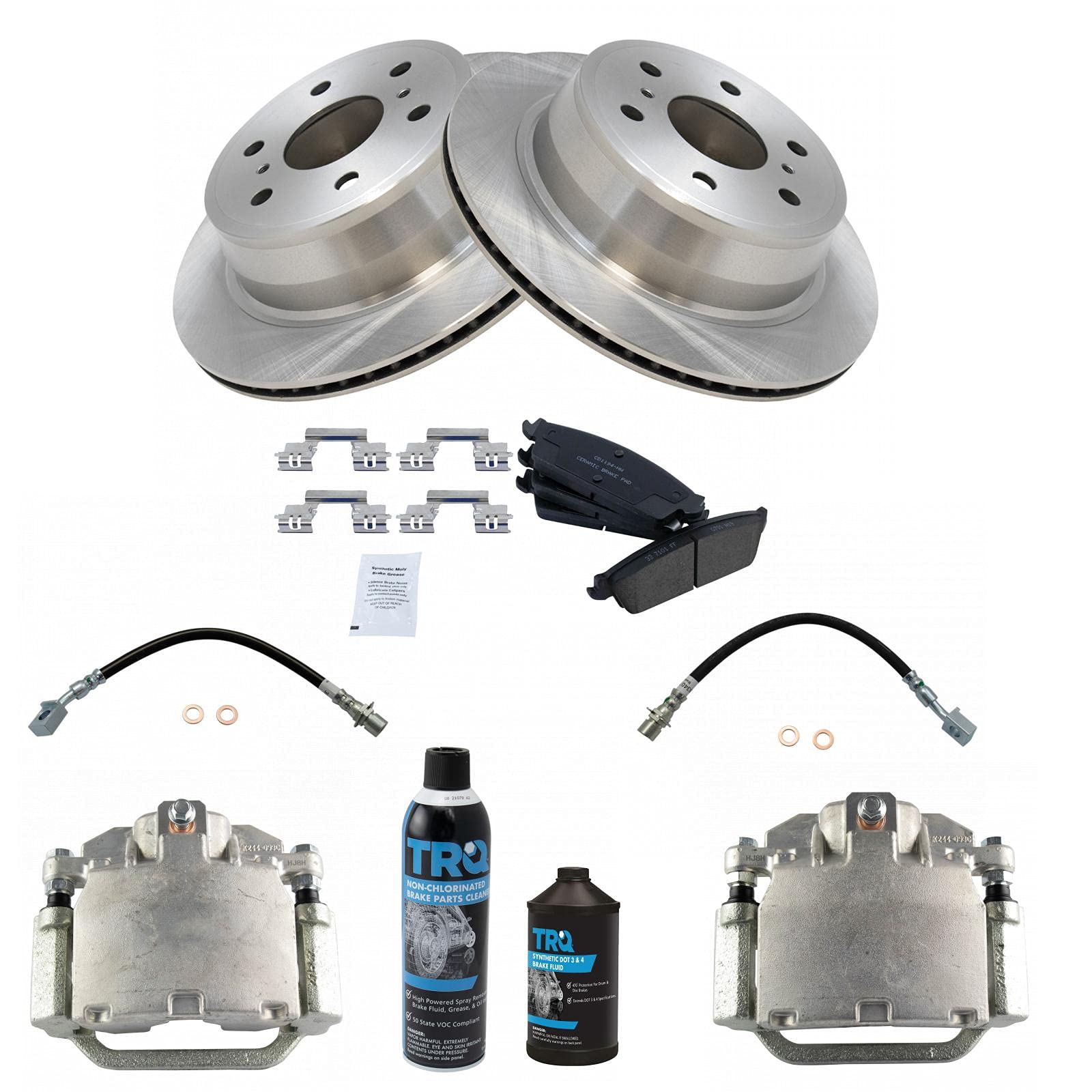 High-Performance Rear Ceramic Brake Pad, Rotor, Caliper & Hose Kit with Chemicals - Perfect for Sedans, SUVs & Trucks | Smooth Braking & Enhanced Safety