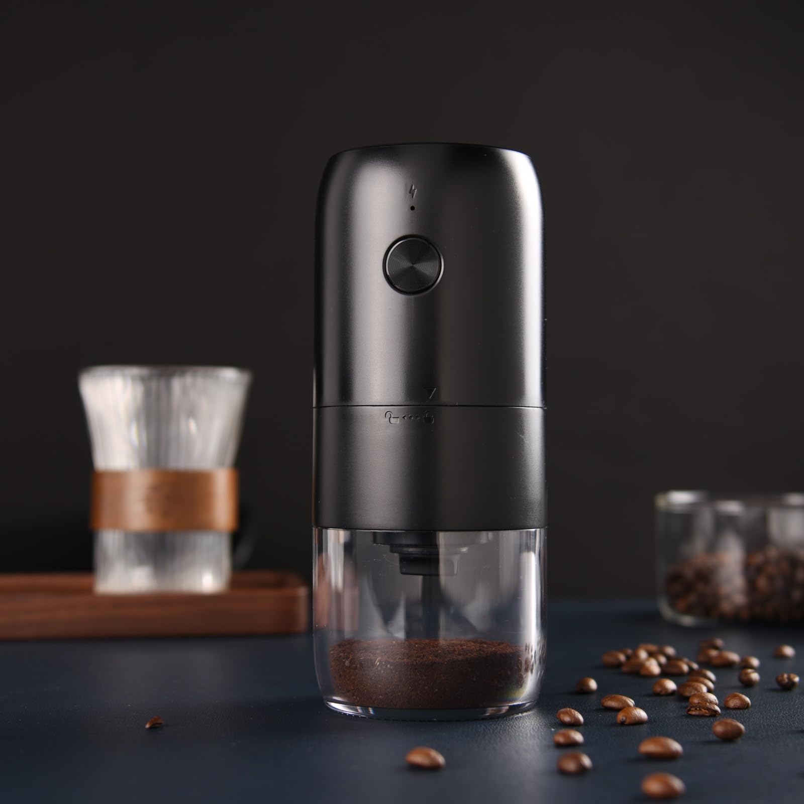 Electric Coffee Grinder One-Touch w/Brush - 30g Capacity for Home & Office Brewing