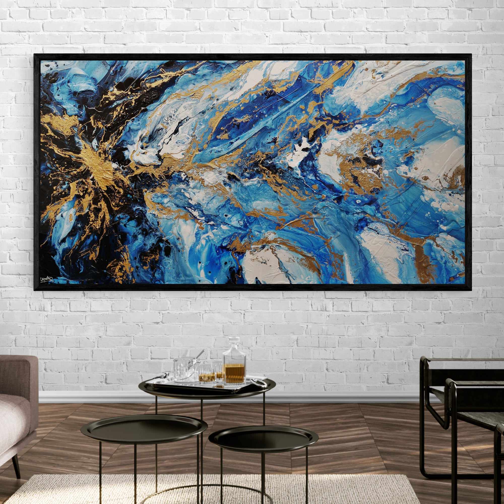 Admiralty Style 190cm x 100cm Blue White Gold Textured Abstract Canvas Art - Modern Wall Decor for Living Room, Bedroom & Office