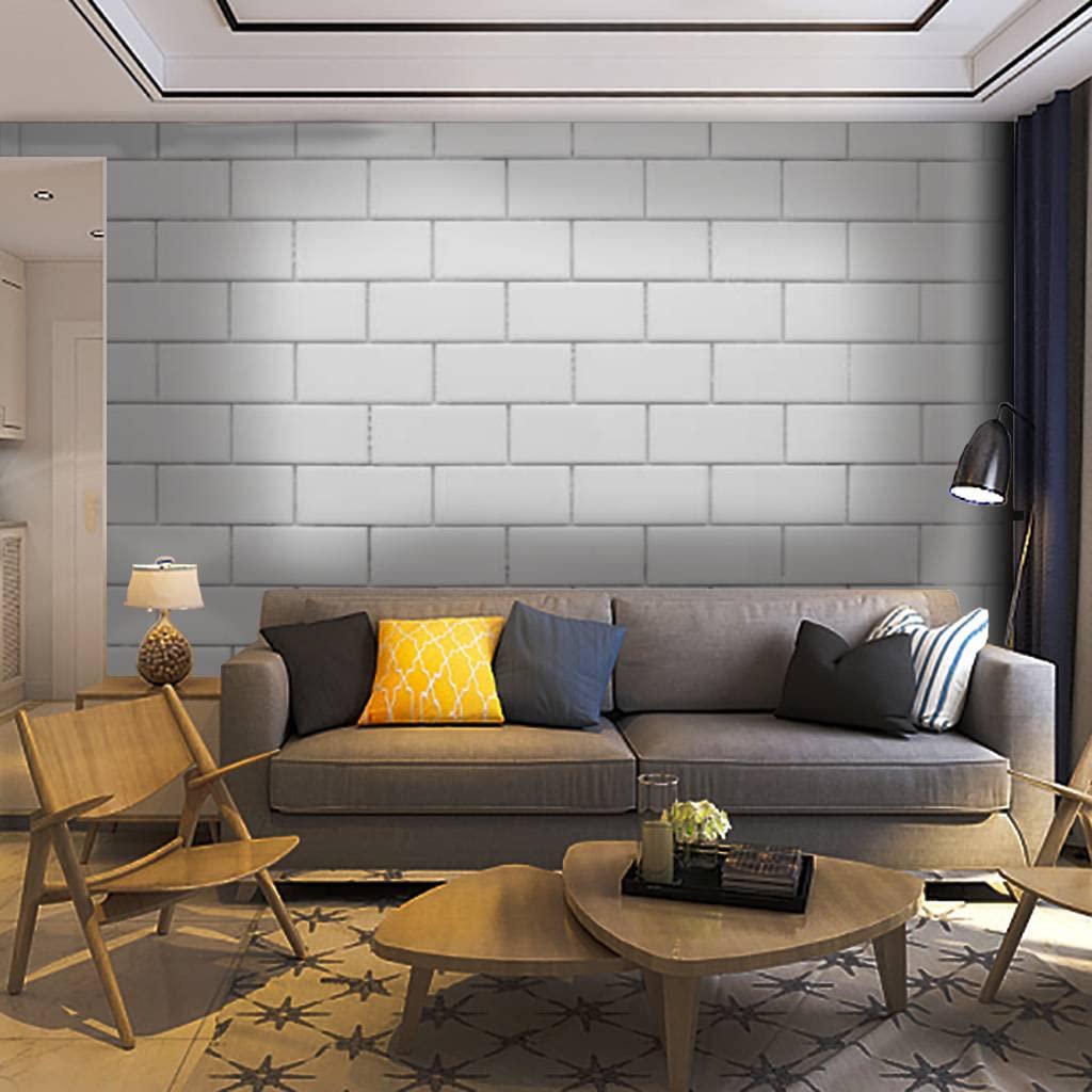 Self-Adhesive Peel & Stick White Subway Tile Wallpaper Mural - Removable Home Decor for Living Room, Kitchen, Bathroom | Easy DIY Wall Decal & Craft Sticker
