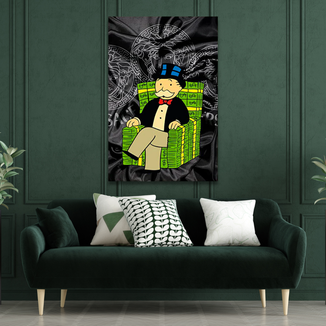 Alec Monopoly Millionaire on Dollars Canvas Print - Pop Art Wall Decor for Living Room, Office & Gaming Room