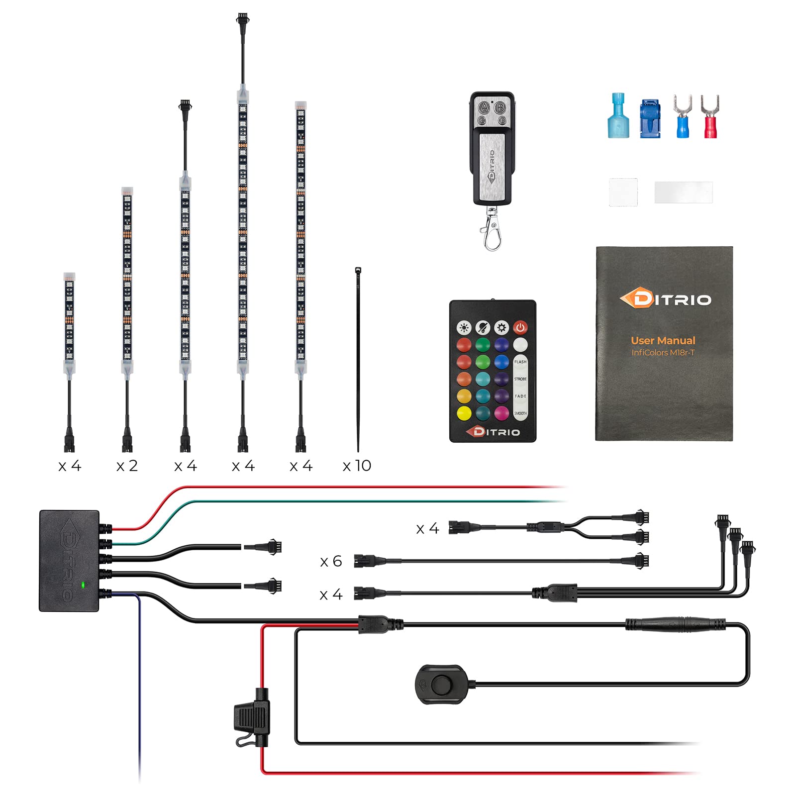 DITRIO 18-Piece Motorcycle LED Lights Kit 12V - Turn Signal & Blinking Brake Light for Harley, Golf Carts, ATVs, UTVs - M18R | Upgrade Your Ride for Night Safety & Custom Styling